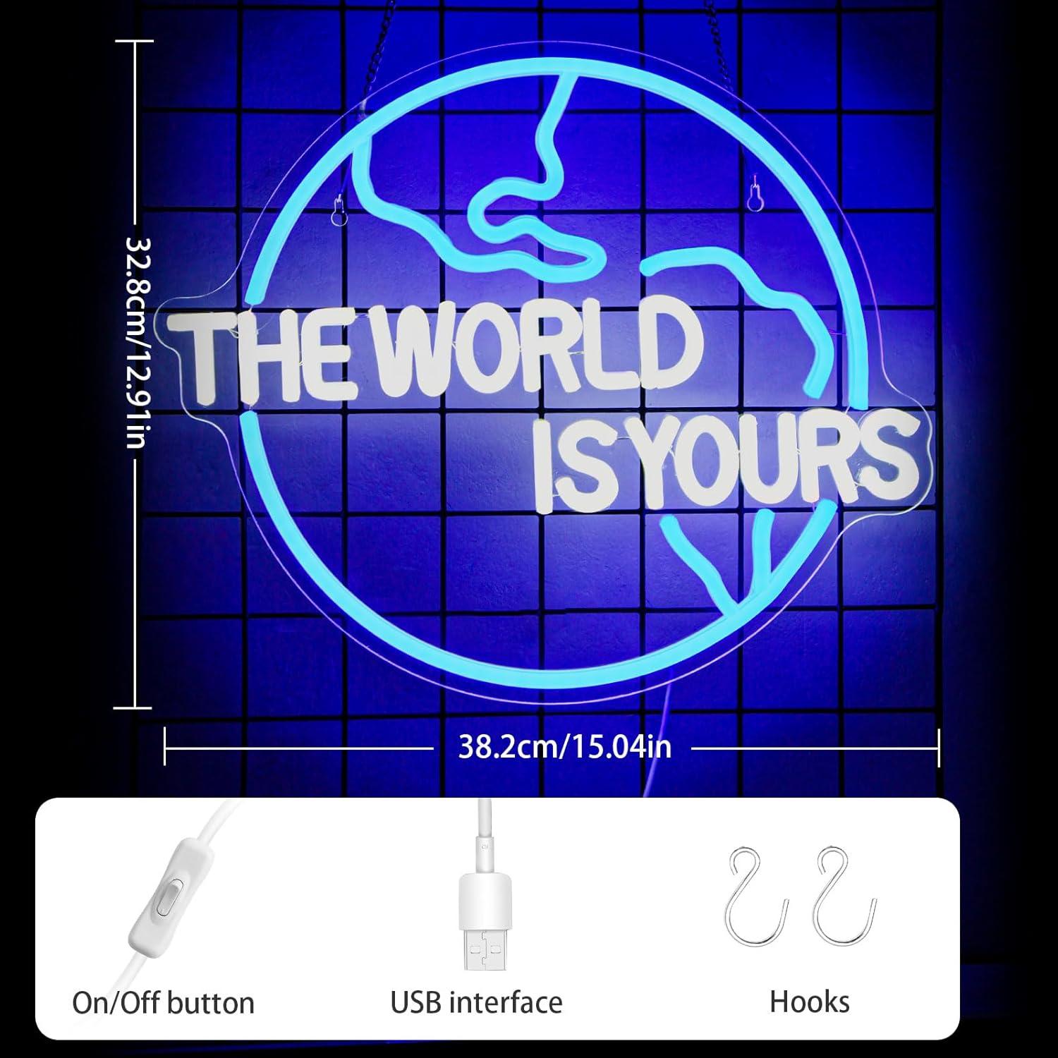 Letrero Neón El Mundo Es Tuyo Gevbay 40.4x32.7cm USB