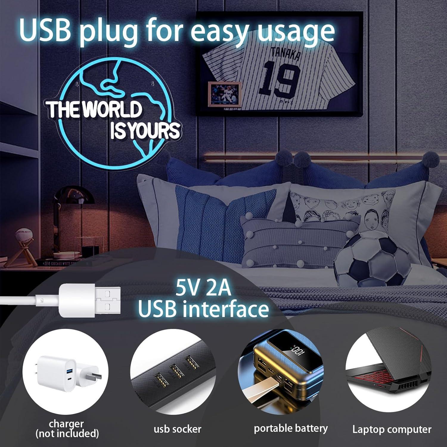 Letrero Neón El Mundo Es Tuyo Gevbay 40.4x32.7cm USB