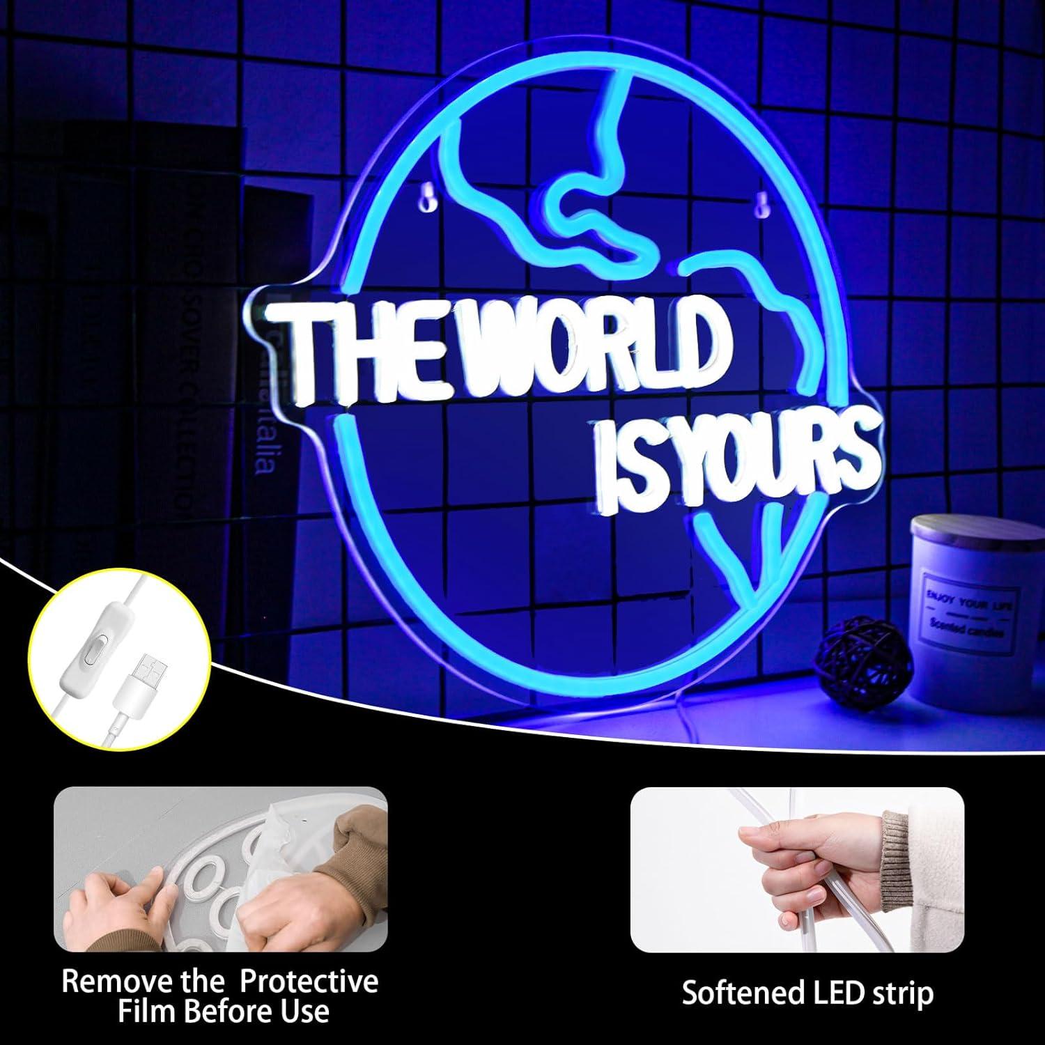 Letrero Neón El Mundo Es Tuyo Gevbay 40.4x32.7cm USB