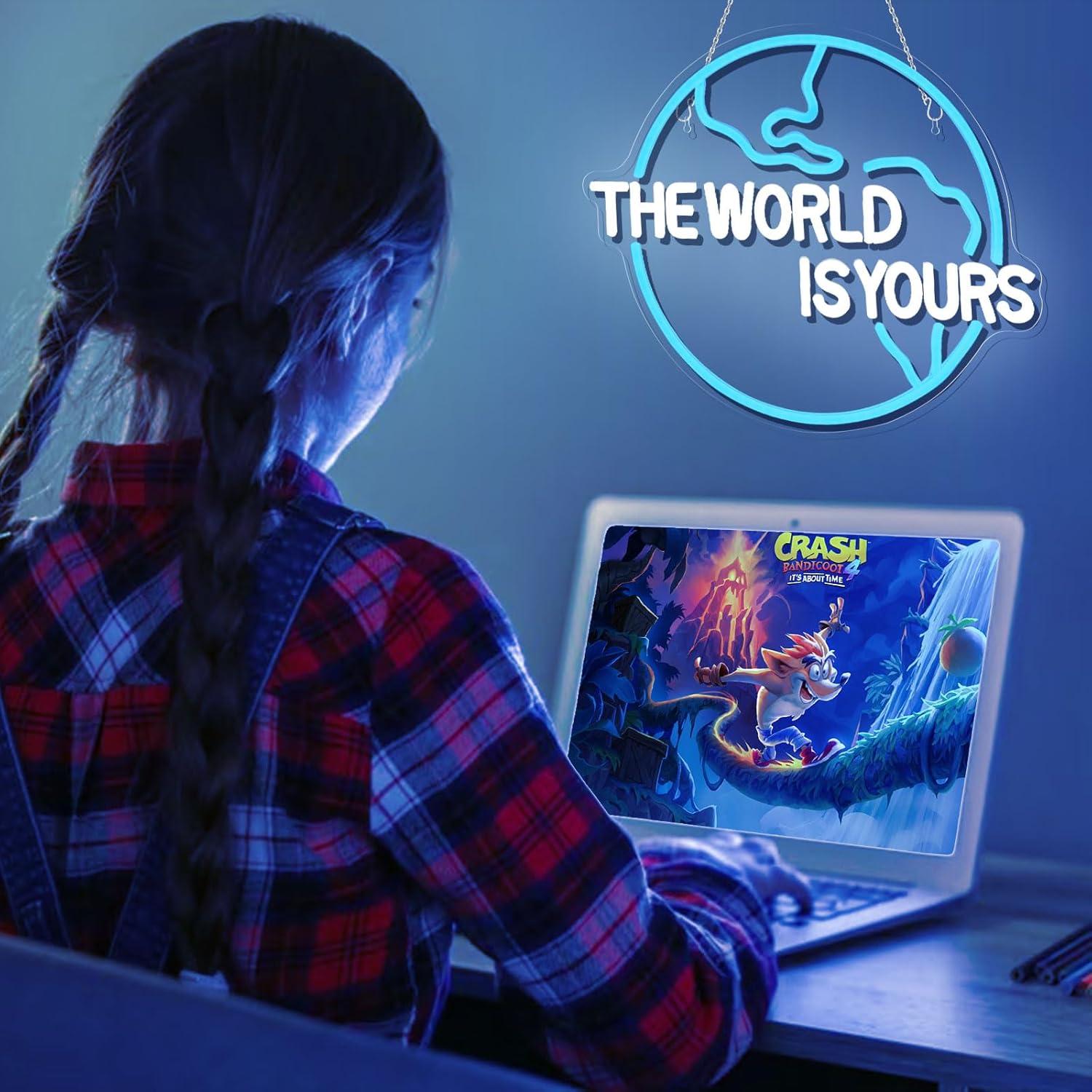 Letrero Neón El Mundo Es Tuyo Gevbay 40.4x32.7cm USB