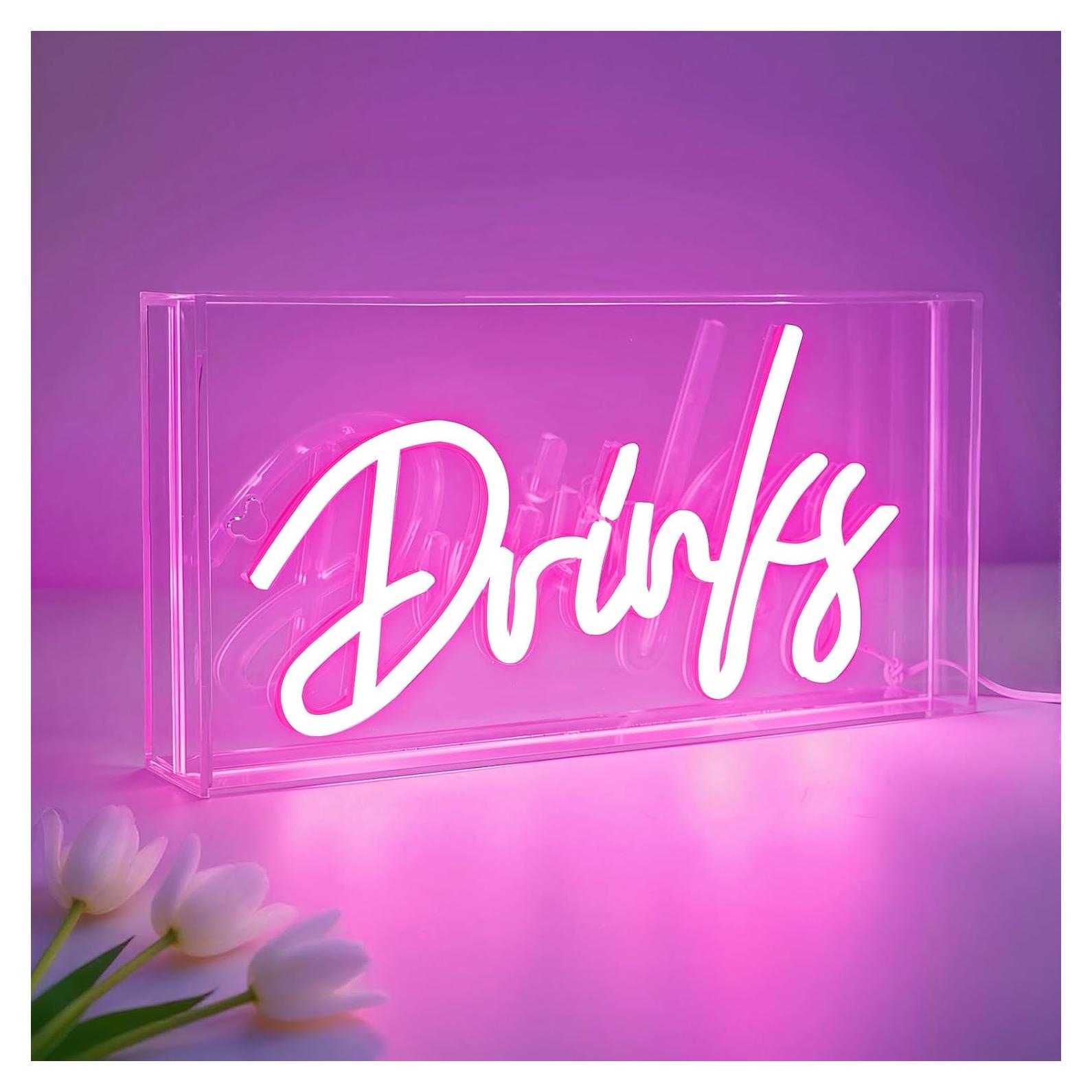 Letrero de Neón LED Rosa Bebidas HOSITARK 30.48x15.24 cm