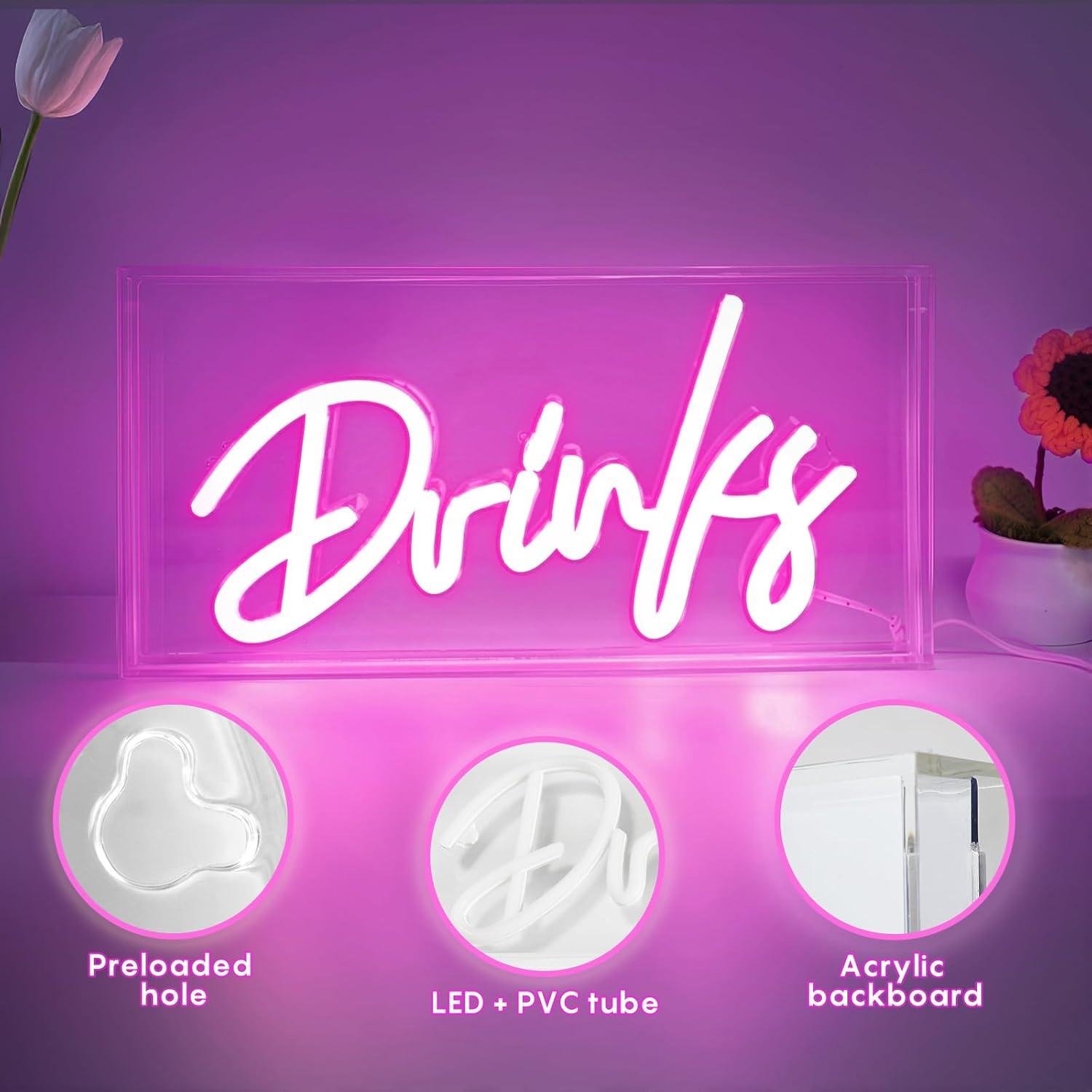 Letrero de Neón LED Rosa Bebidas HOSITARK 30.48x15.24 cm