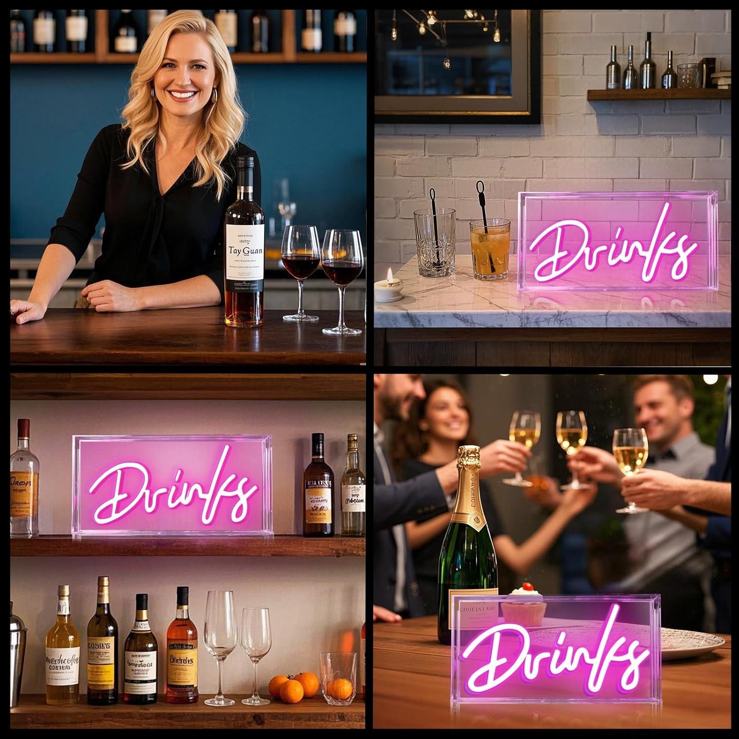 Letrero de Neón LED Rosa Bebidas HOSITARK 30.48x15.24 cm