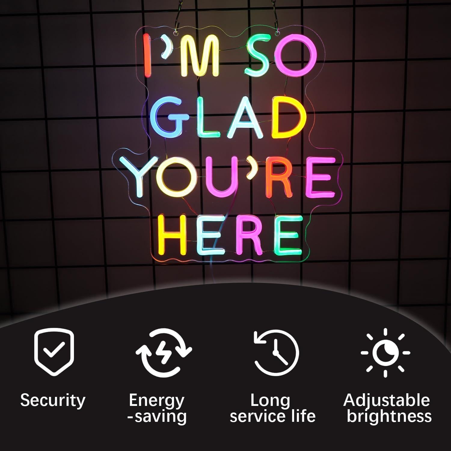 Letrero de neón LED GleamNeon 'Estoy tan feliz de que estés aquí'