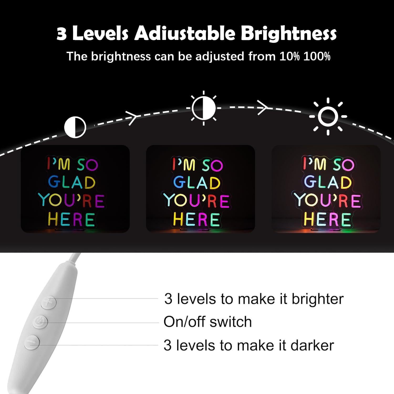 Letrero de neón LED GleamNeon 'Estoy tan feliz de que estés aquí'