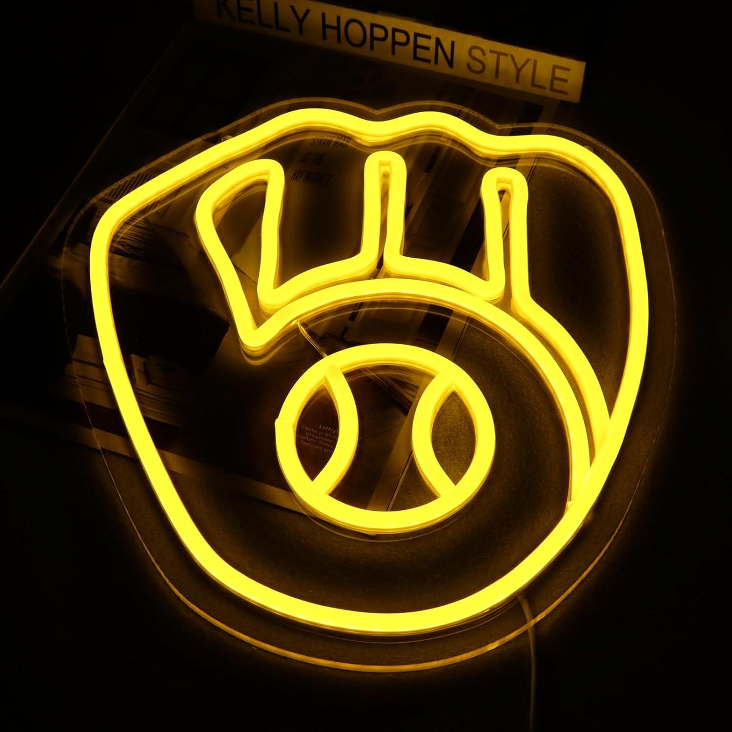 Cartel de Neón Balanar Guante de Béisbol 30.99x27.99 cm