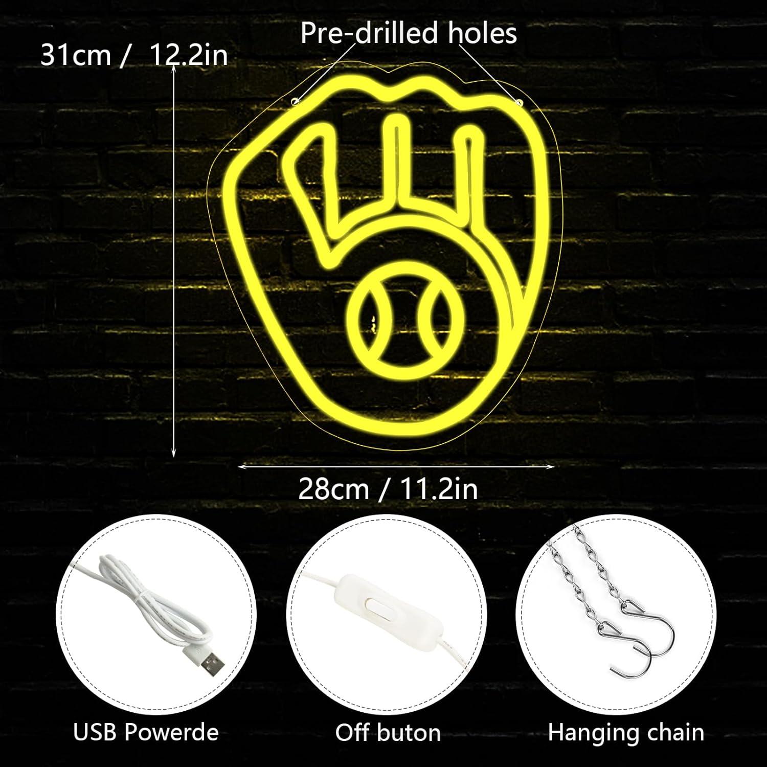 Cartel de Neón Balanar Guante de Béisbol 30.99x27.99 cm