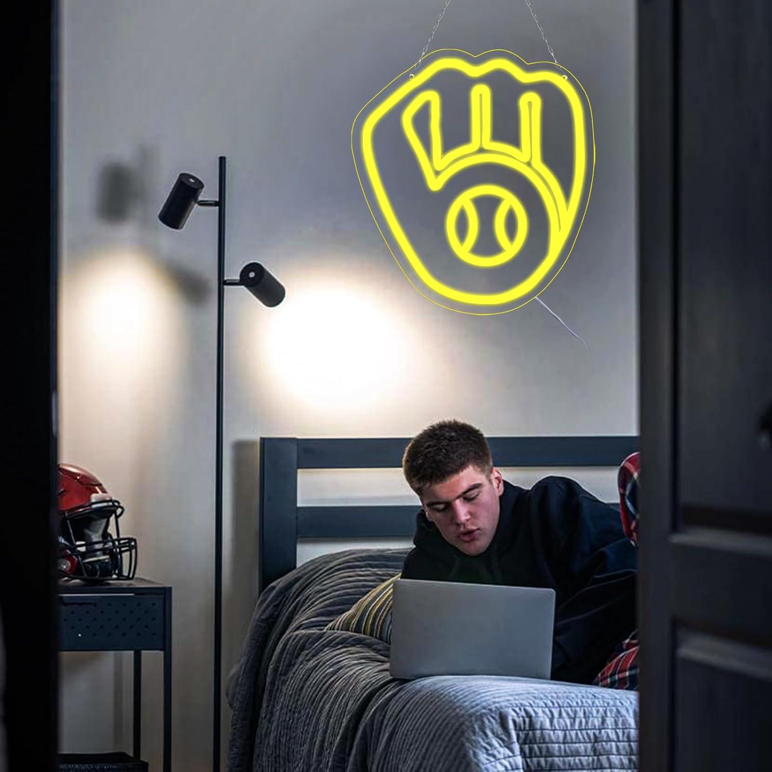 Cartel de Neón Balanar Guante de Béisbol 30.99x27.99 cm