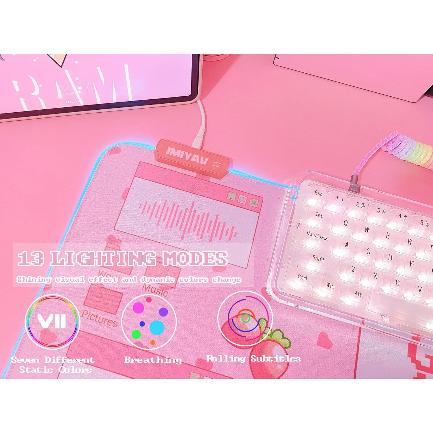 Alfombrilla de Ratón JMIYAV RGB Rosa 80x30 cm para Juegos