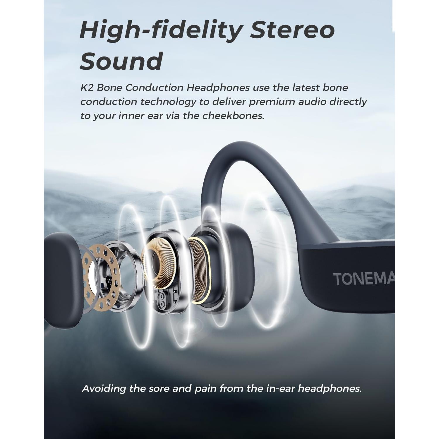 Auriculares Inalámbricos Bluetooth 5.3 TONEAMC K2 Conducción Ósea