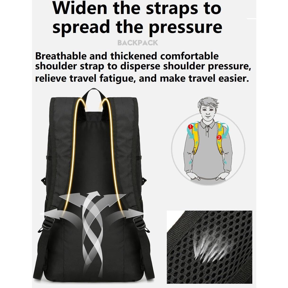 Mochila de Senderismo Plegable 30L Unisex Negra - B300