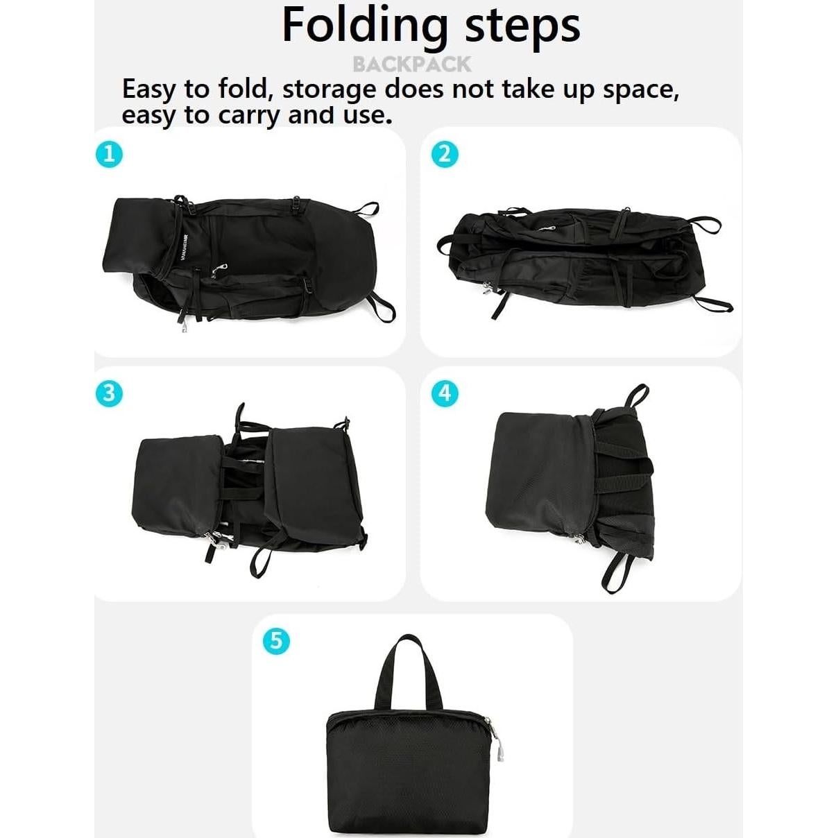 Mochila de Senderismo Plegable 30L Unisex Negra - B300