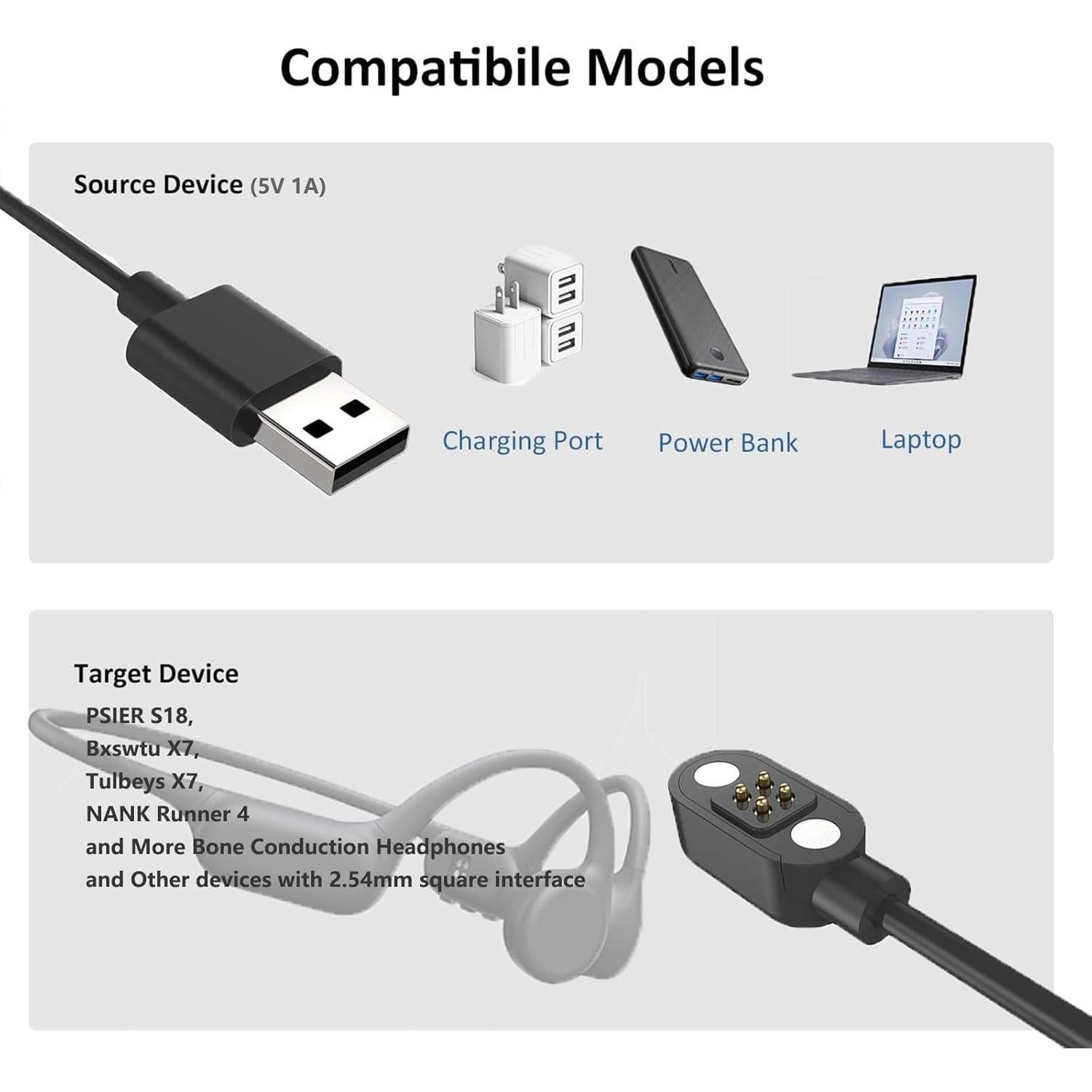 Cable de Carga Magnético 4 Pines para Auriculares Conducción Ósea