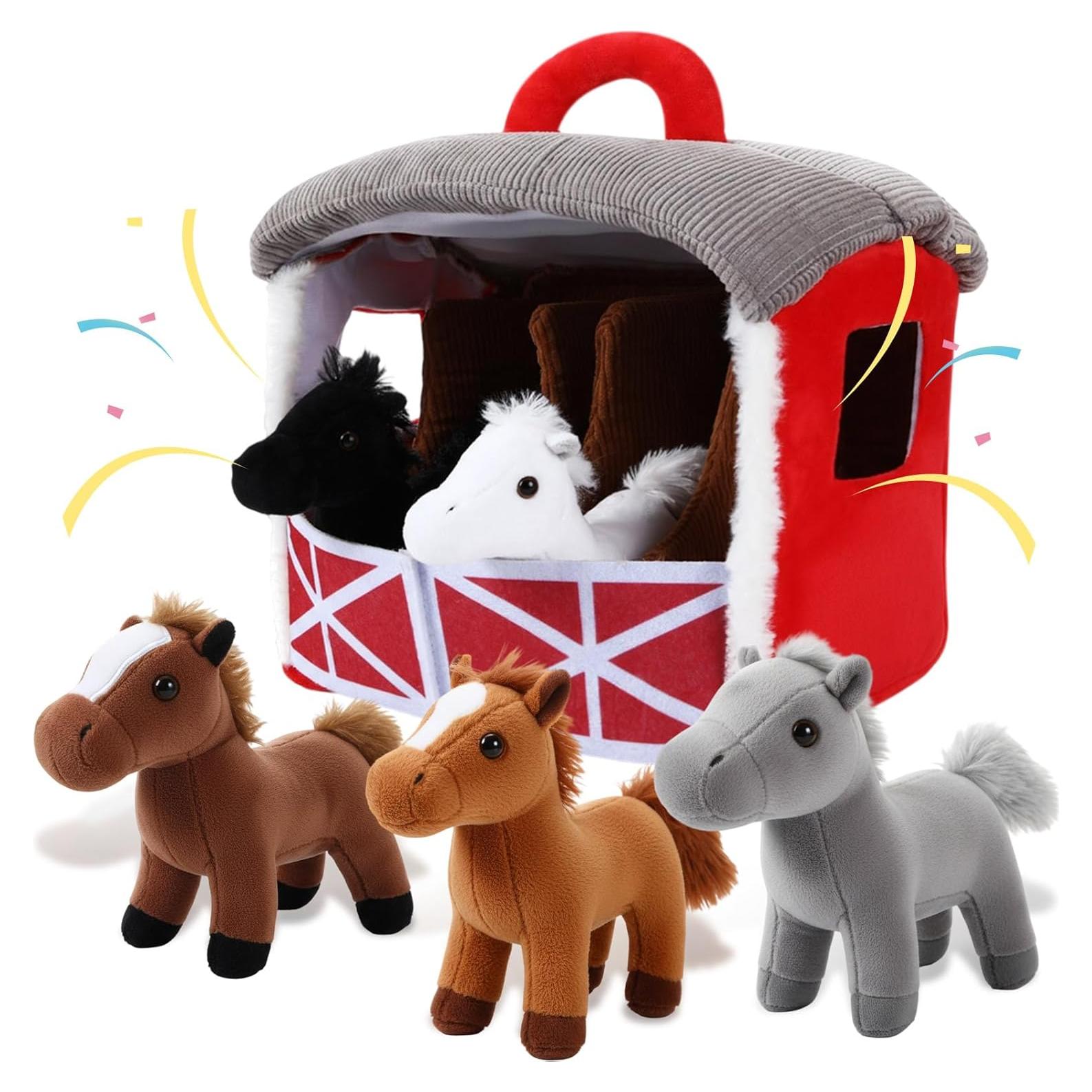 Juego de 6 Piezas de Peluche Caballos con Establo LaRandom