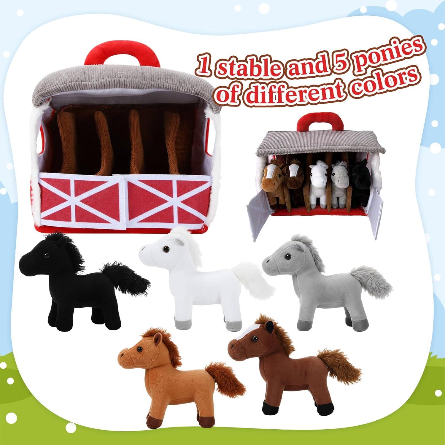 Juego de 6 Piezas de Peluche Caballos con Establo LaRandom