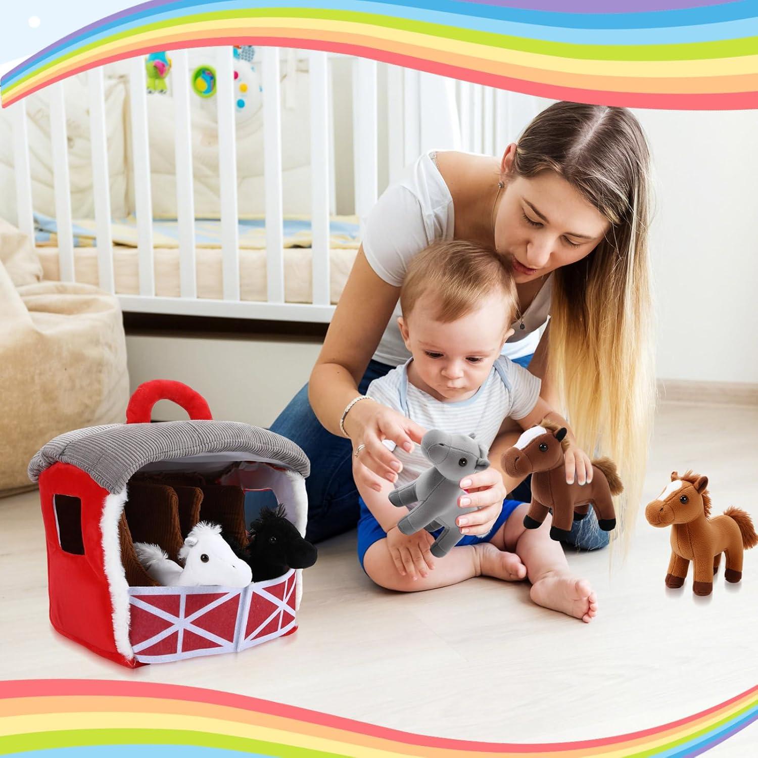 Juego de 6 Piezas de Peluche Caballos con Establo LaRandom