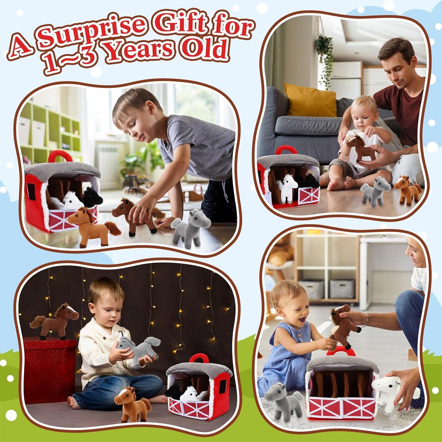 Juego de 6 Piezas de Peluche Caballos con Establo LaRandom