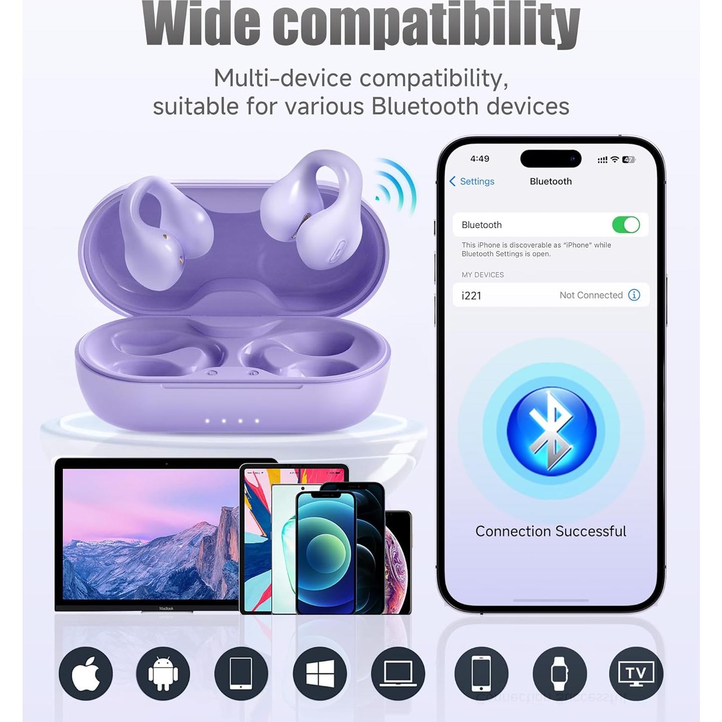 Auriculares Inalámbricos Bluetooth King Lucky i21 Púrpura IPX4