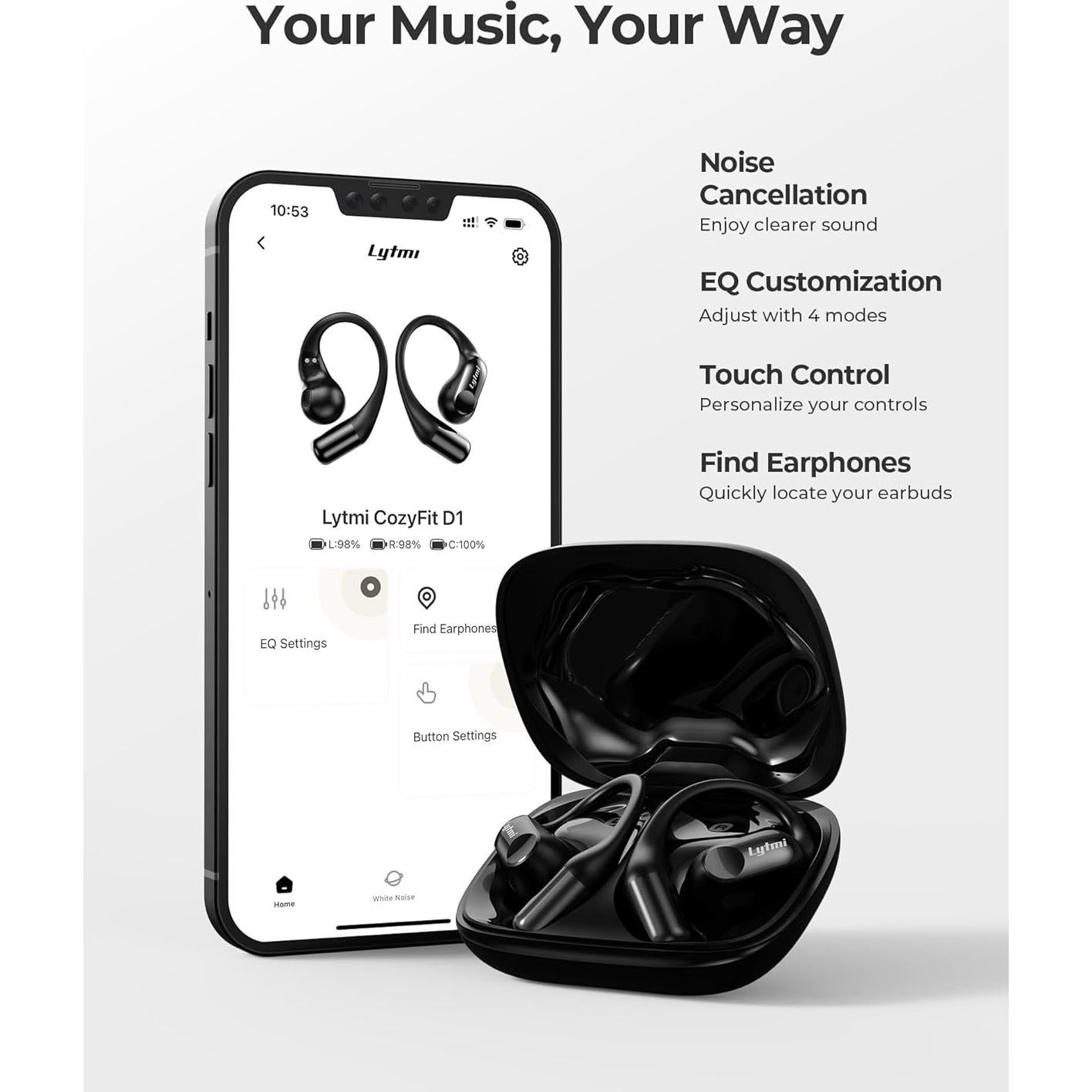 Auriculares Inalámbricos Lytmi CozyFit D1 - 30h Batería, 4 Micrófonos