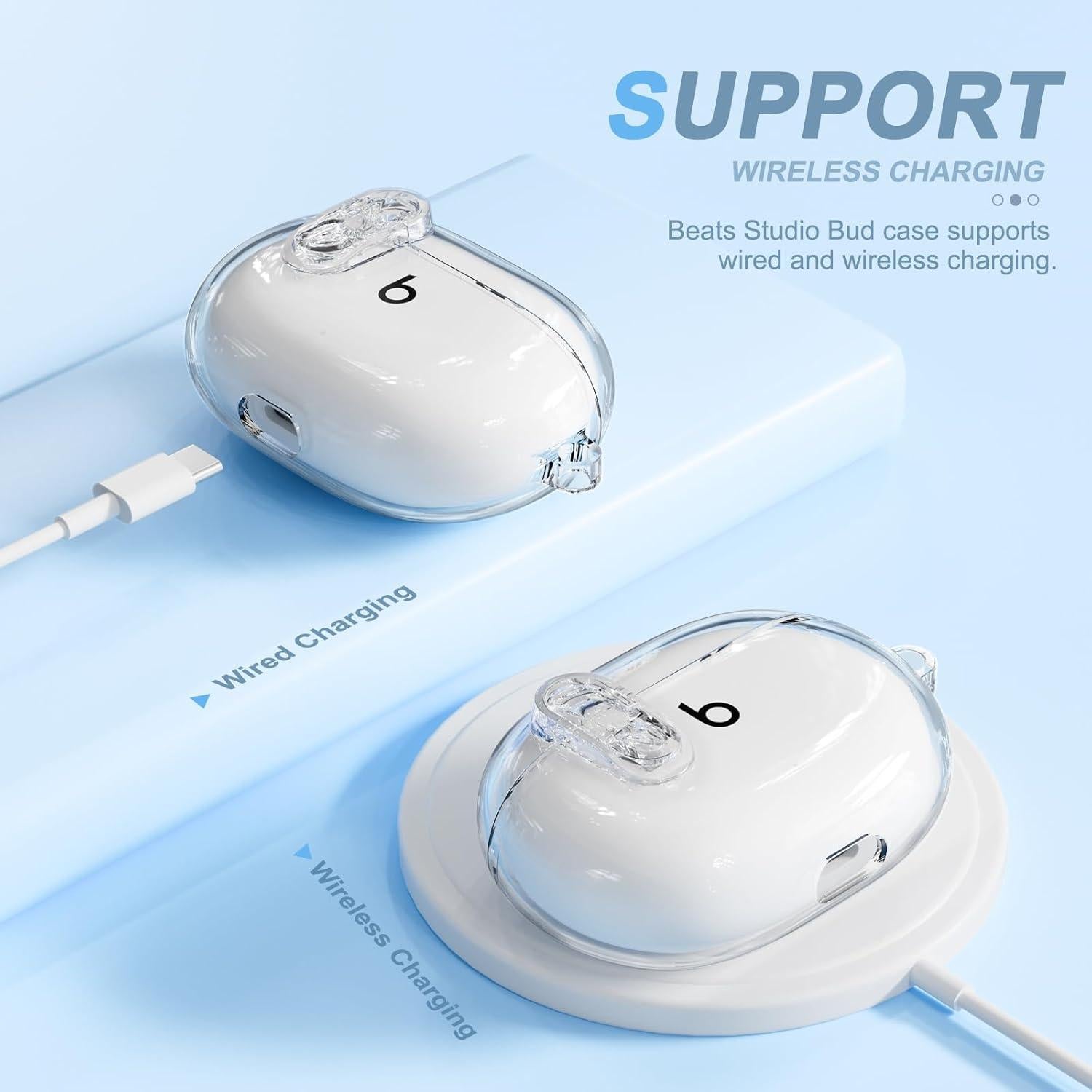 Funda Protectora Clara para Beats Studio Buds Plus con Llavero