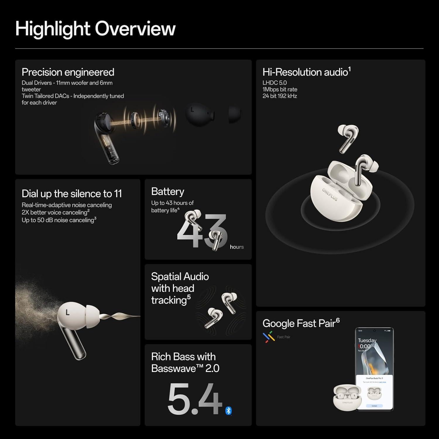 OnePlus Buds Pro 3 - Auriculares Inalámbricos Bluetooth con Cancelación de Ruido y Estuche de Carga