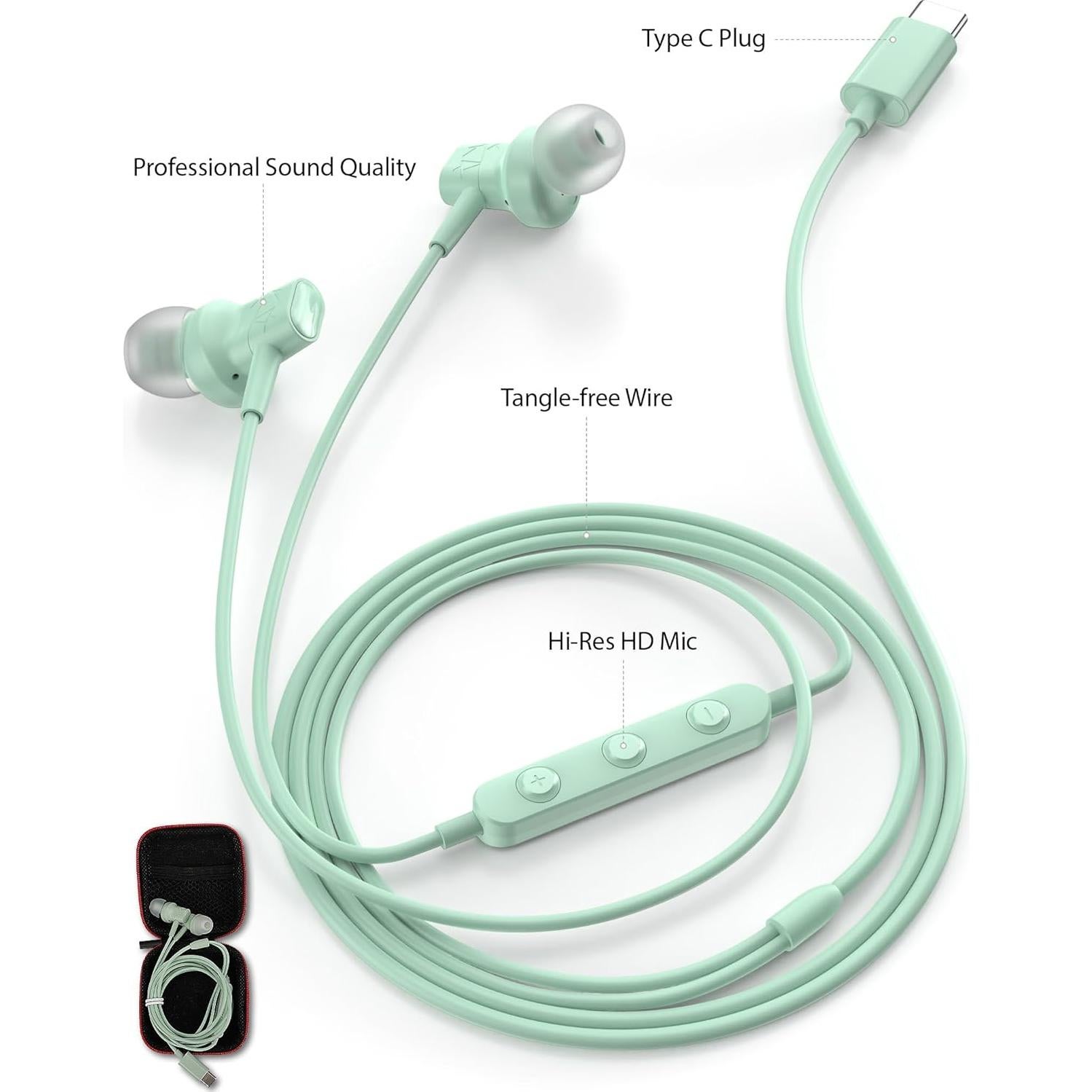 Auriculares USB C ACAGET HiFi Estéreo con Micrófono y Aislamiento