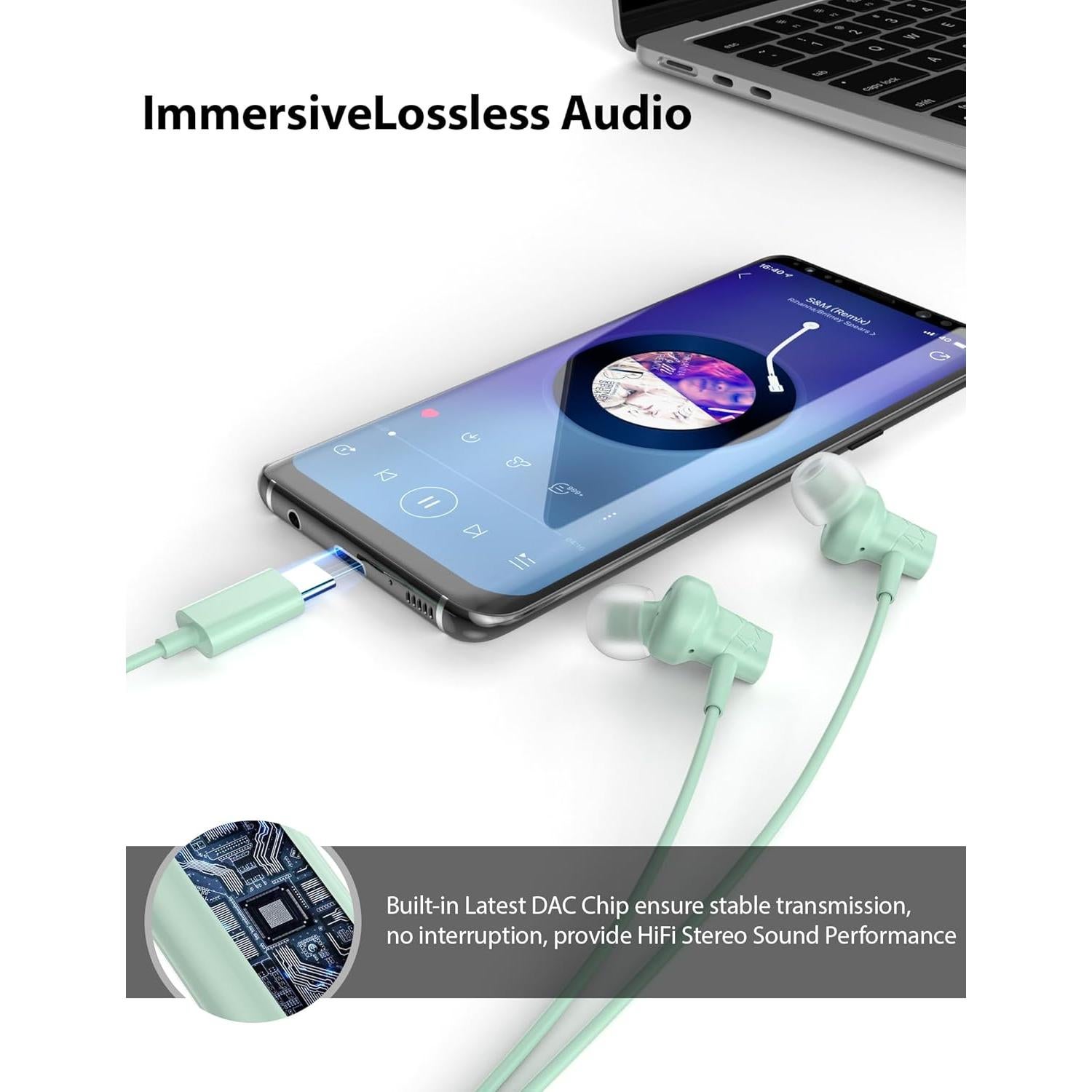 Auriculares USB C ACAGET HiFi Estéreo con Micrófono y Aislamiento