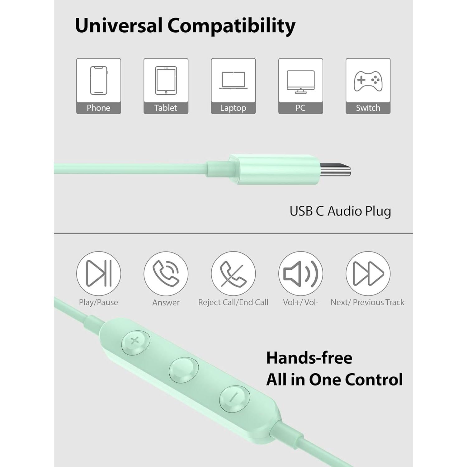 Auriculares USB C ACAGET HiFi Estéreo con Micrófono y Aislamiento