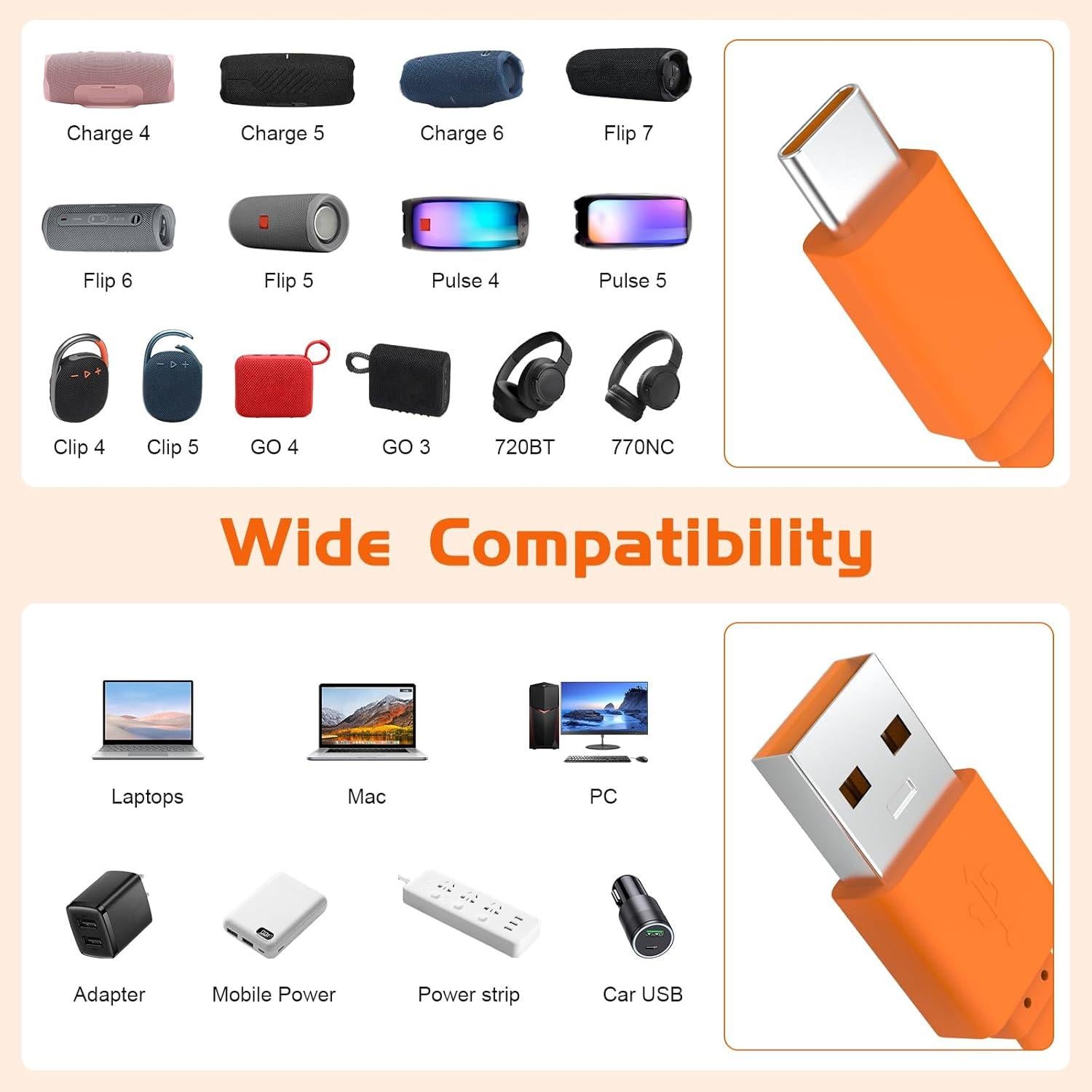 Cable de carga USB-C a USB-A Xivip 1.01m para JBL y auriculares