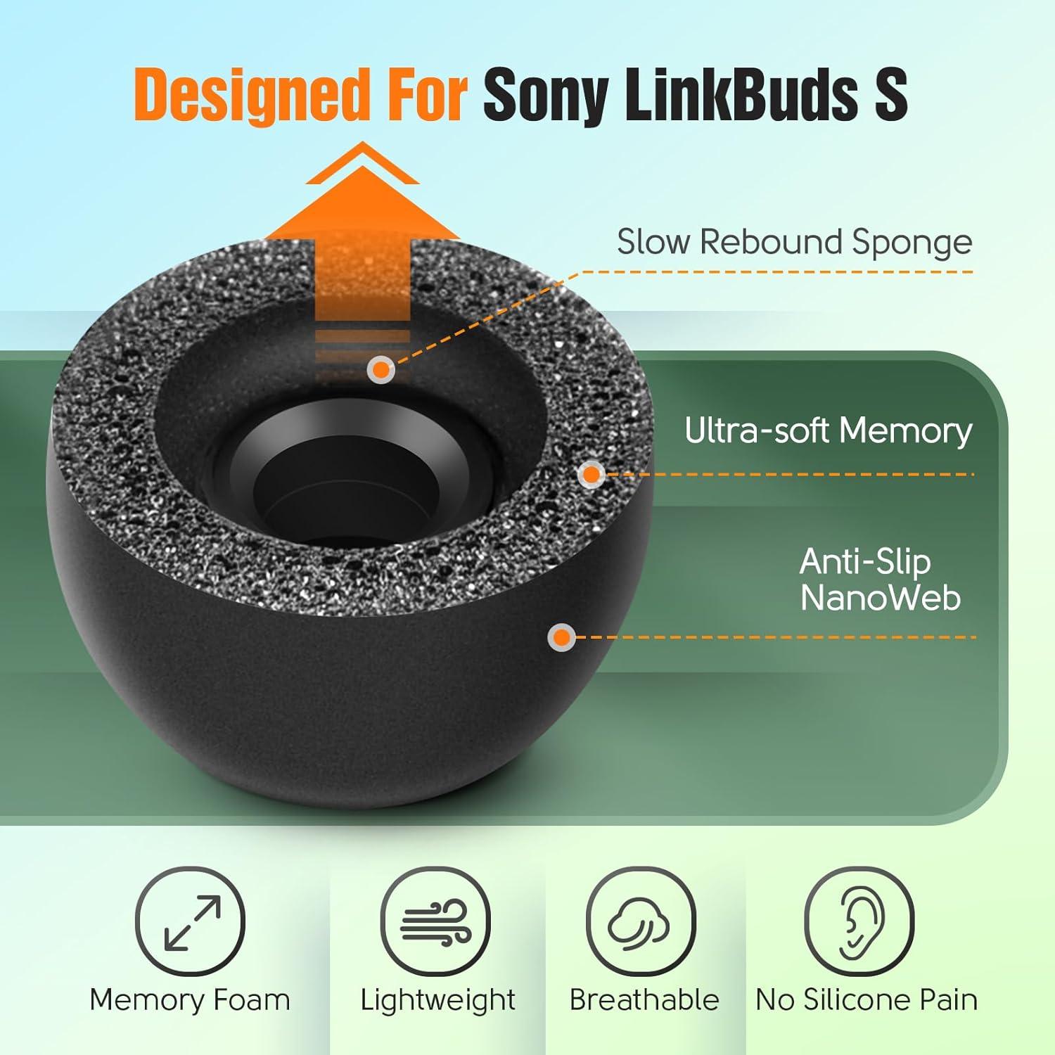 Consejos de Espuma de Memoria Sony LinkBuds S - 3 Pares Antideslizantes