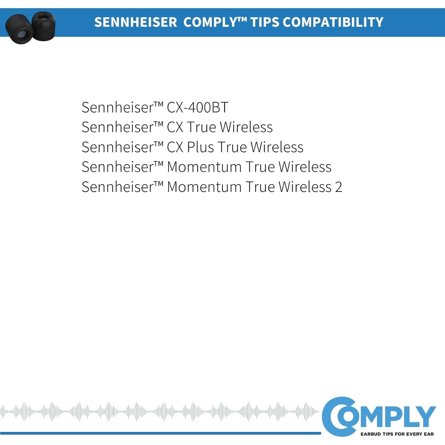 Consejos de espuma viscoelástica Comply TrueGrip para Sennheiser Momentum y CX-400BT - 3 pares, Mediano