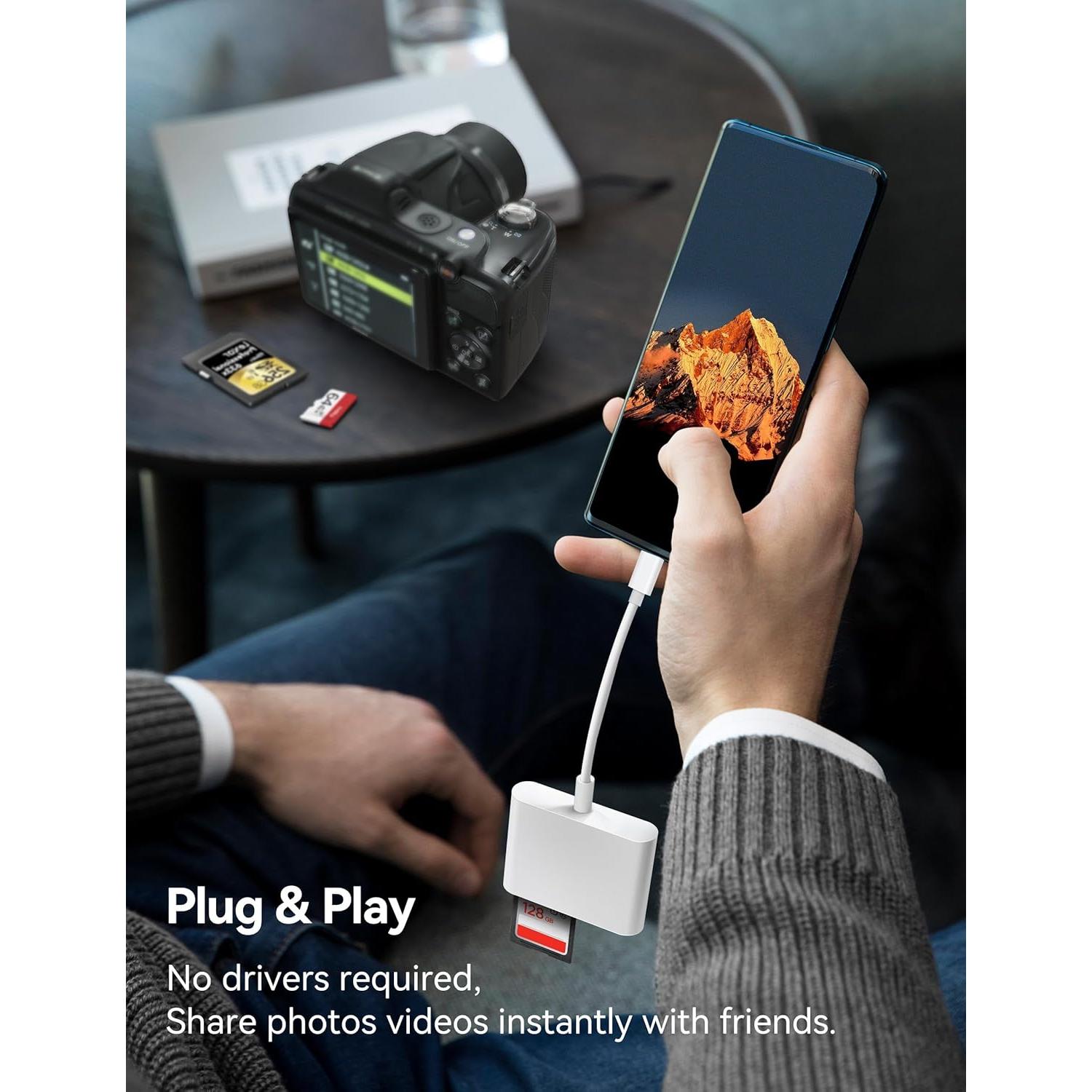 Lector de Tarjetas SD USB-C BnmxTek con 3 Puertos para iPhone y iPad