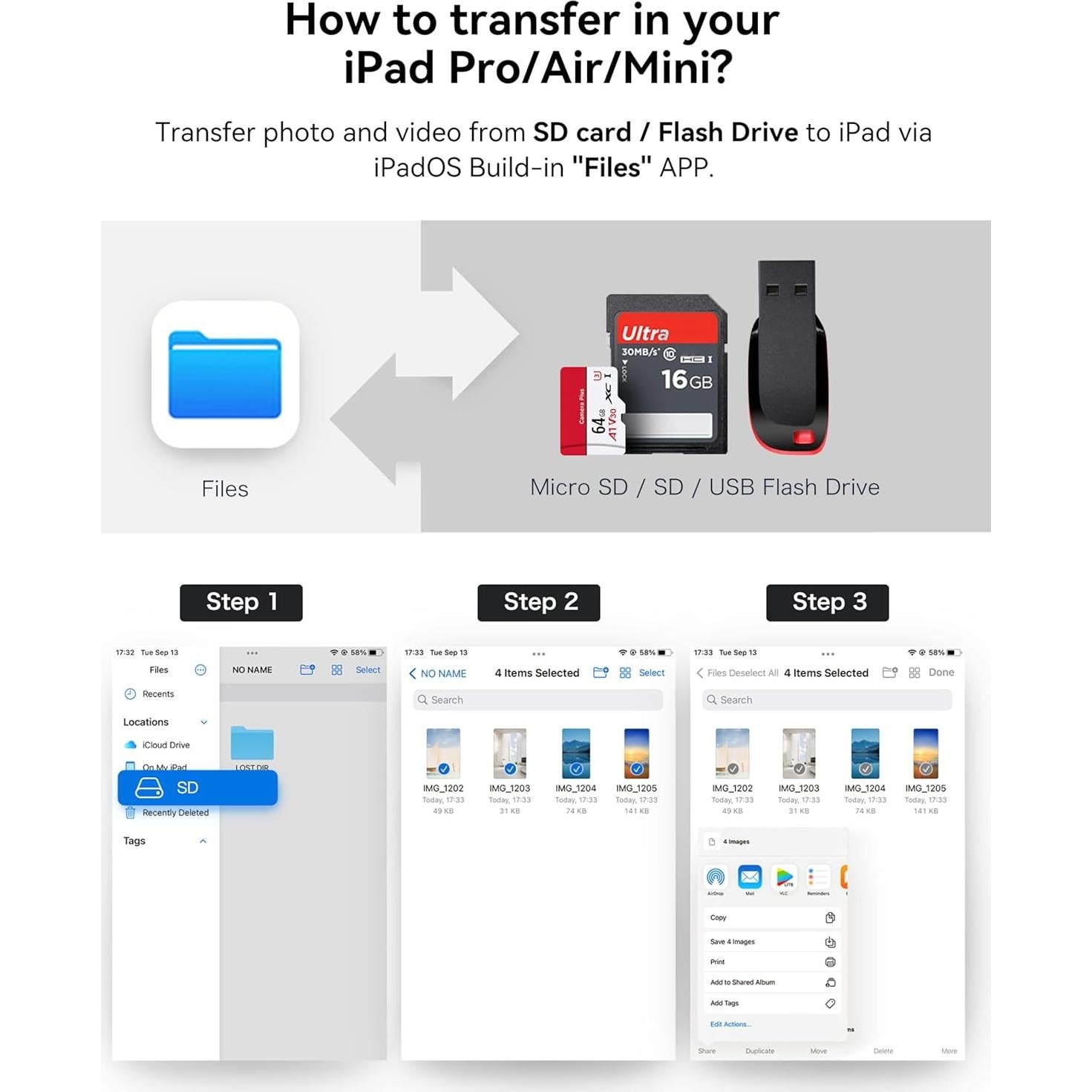 Lector de Tarjetas SD USB-C BnmxTek con 3 Puertos para iPhone y iPad