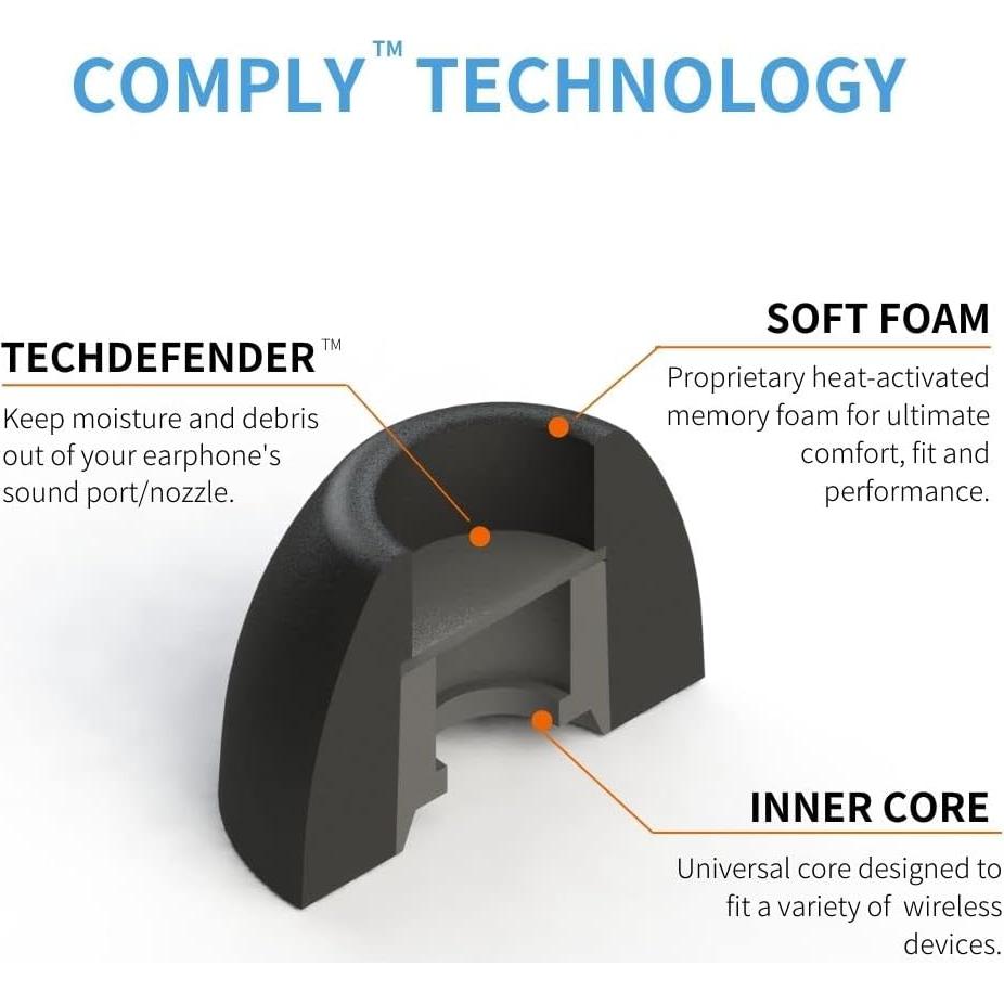 Puntas de Espuma Comply TW-300-B para Auriculares True Wireless - Negro (S/M/L) - 3 Pares
