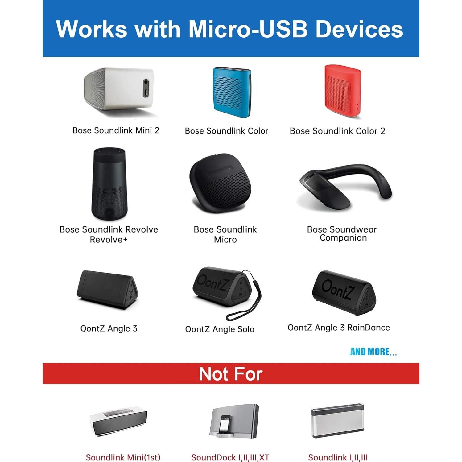 Cable de carga USB C y Micro para altavoces Bose y Sony