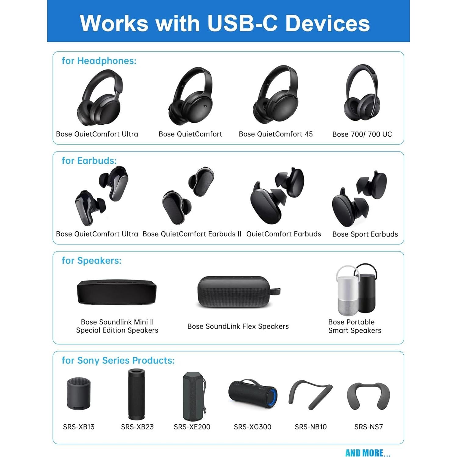 Cable de carga USB C y Micro para altavoces Bose y Sony