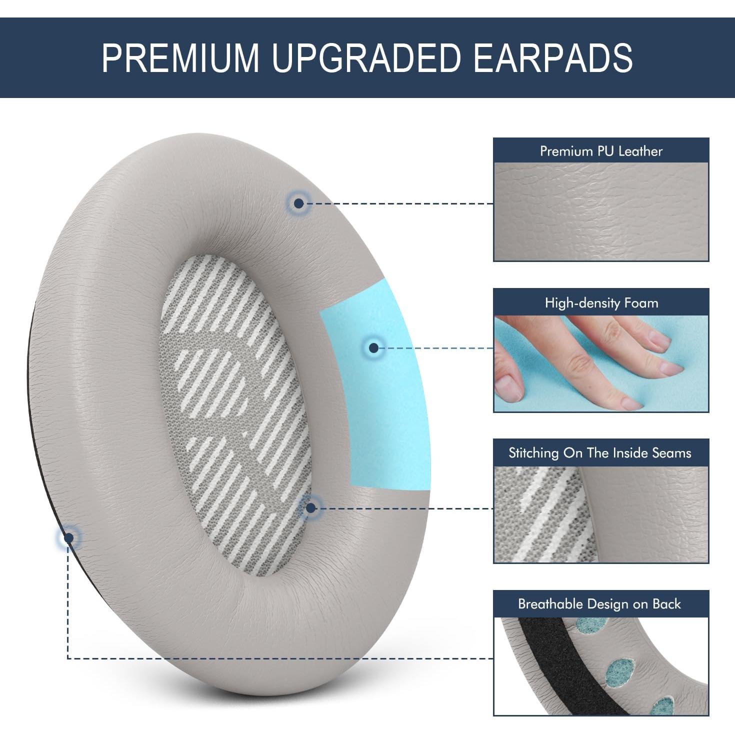 Almohadillas de Reemplazo GEVO para Auriculares Bose QC35 - Espuma de Memoria Duradera