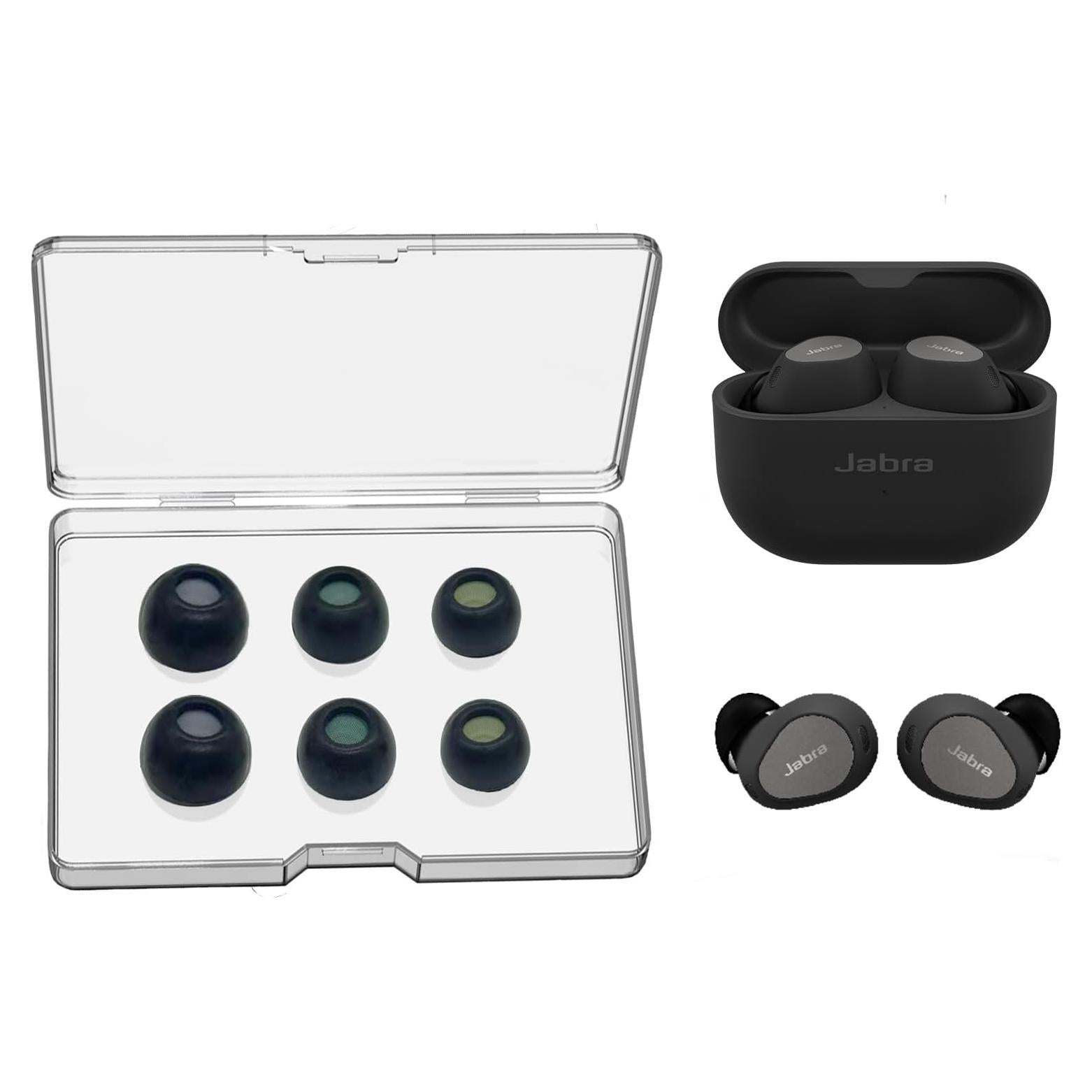 Memory Foam Ear Tips with Dust Mesh Compatible with Jabra Elite 10/10 GEN 2 True Wireless Earbuds, Anti-Slip Replacement Ear Tip, No Silicone Eartip Pain & Nonallergic, 3 Pairs (S/M/L, Black)