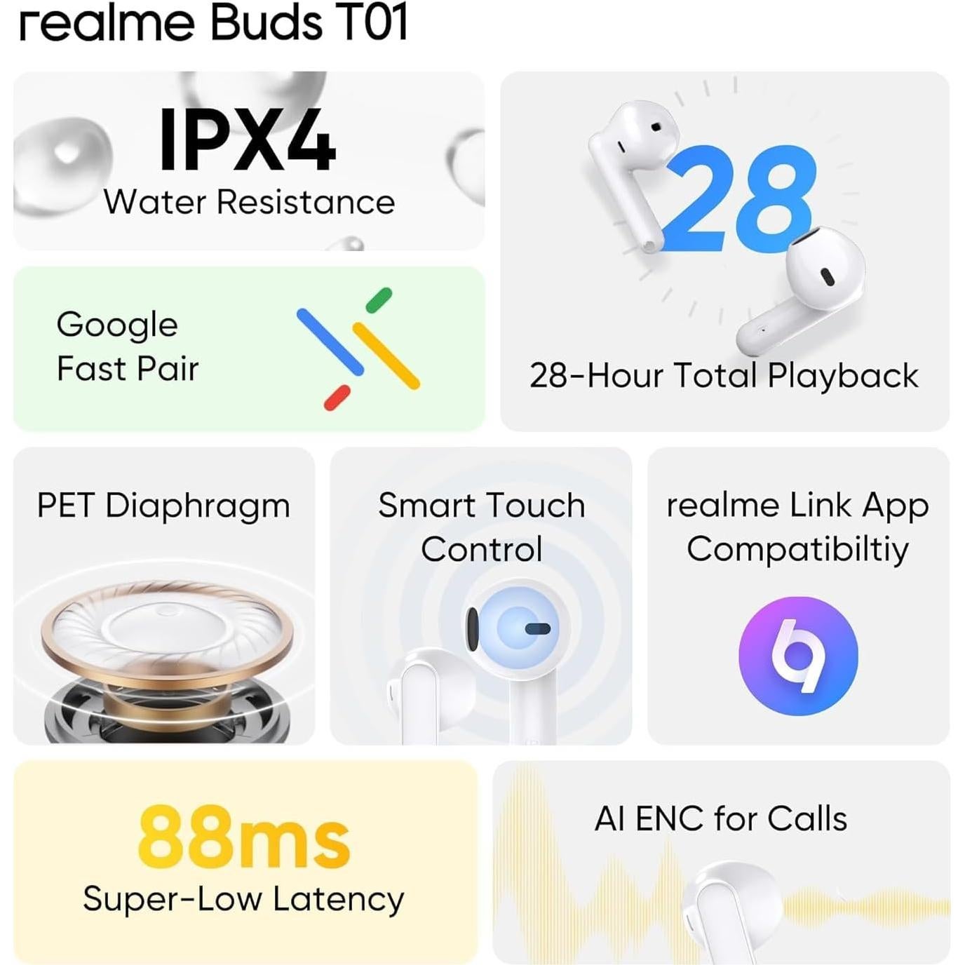 Auriculares In-Ear Inalámbricos realme Buds T01 - Bluetooth 5.4