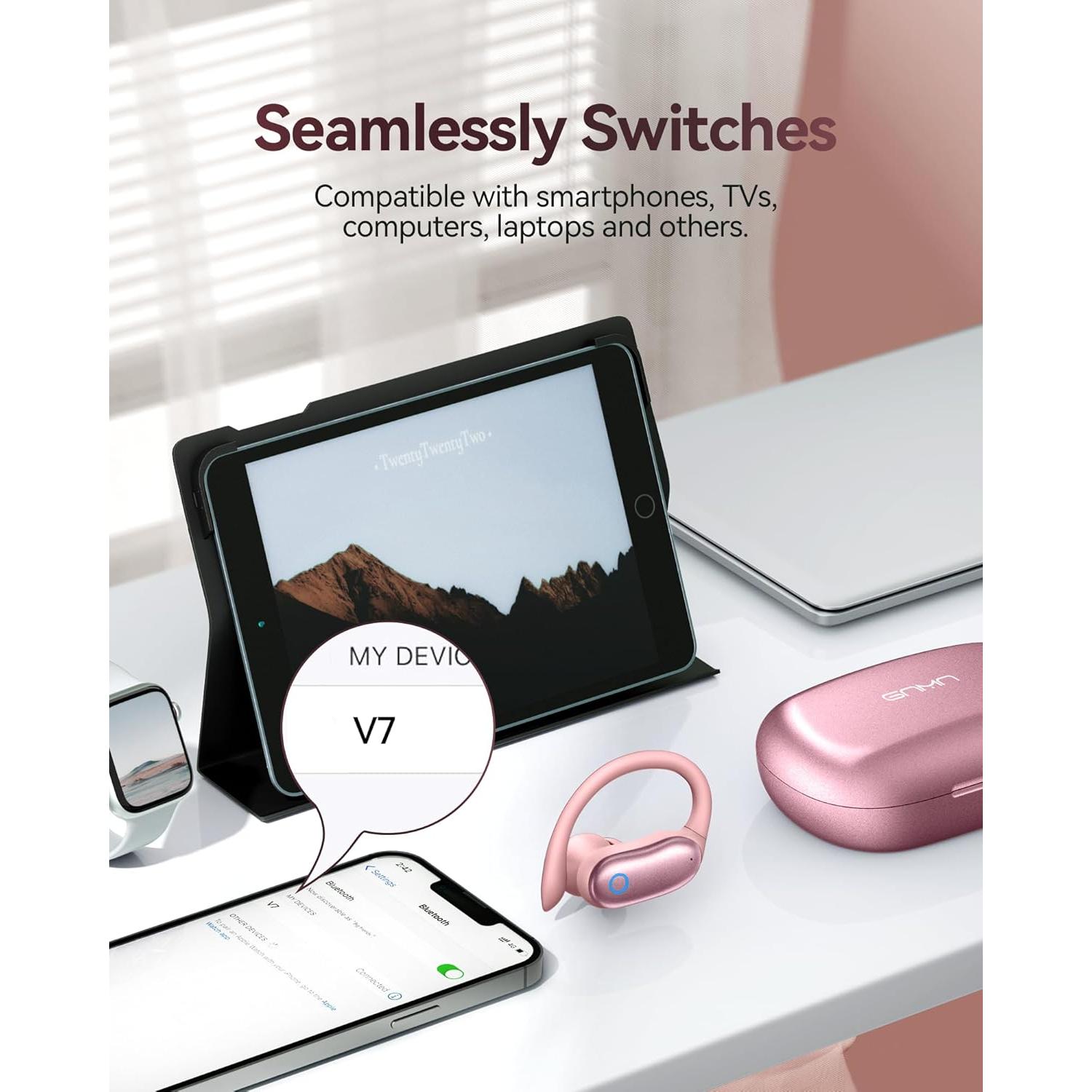 Auriculares Inalámbricos GNMN V7 Bluetooth 5.3 IPX7 Rosa