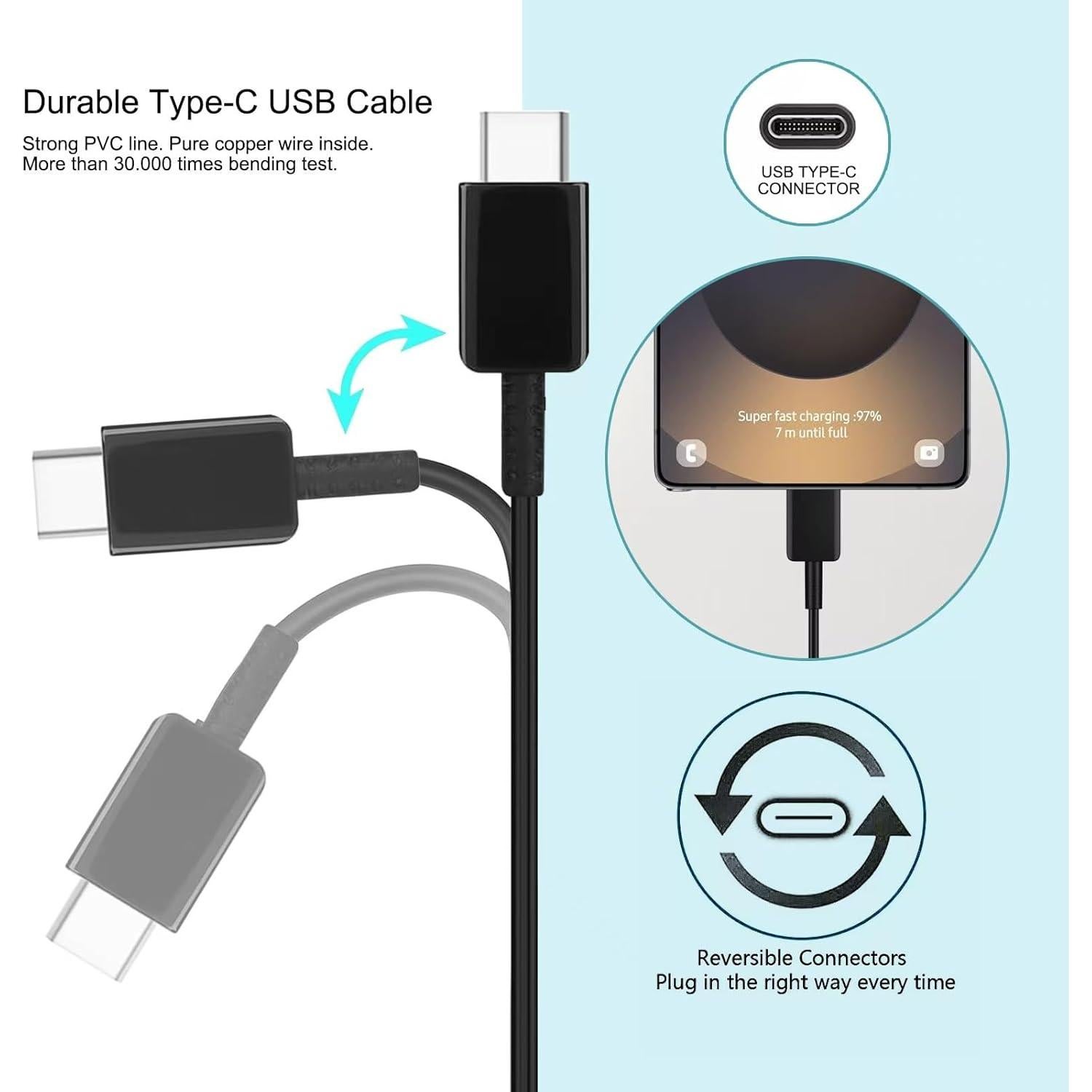 Cargador Rápido Tipo C USB para Galaxy Buds Pro y FE 1m