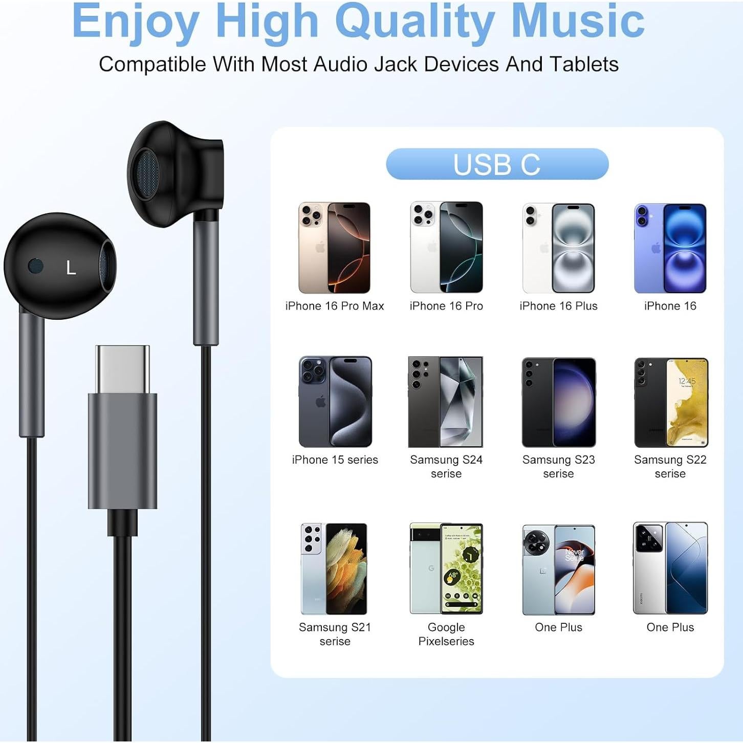 Auriculares In-Ear USB C HiFi con Micrófono para Android y iPhone