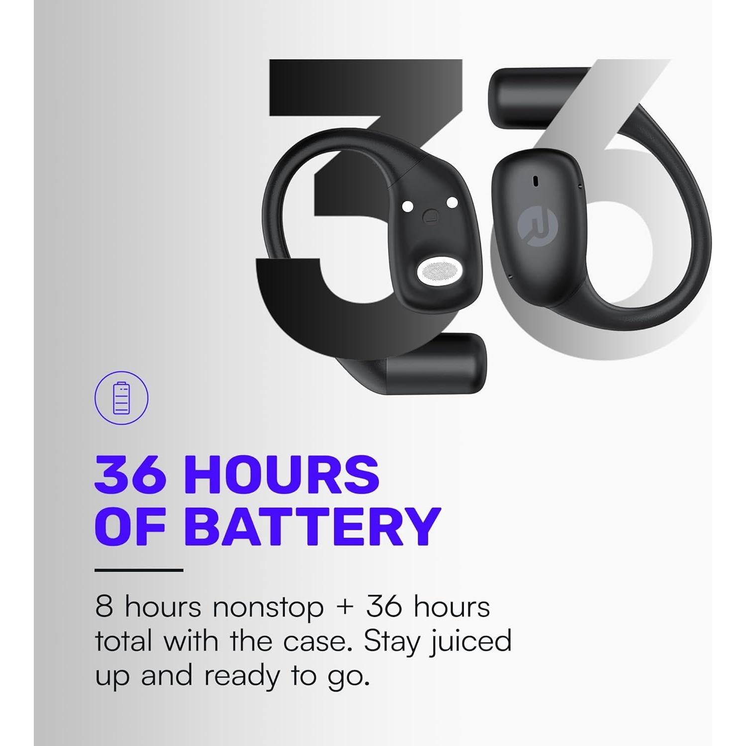 Auriculares Inalámbricos Raycon Esenciales Abiertos - Bluetooth 6.0, IPX5, 36h Batería, Negro