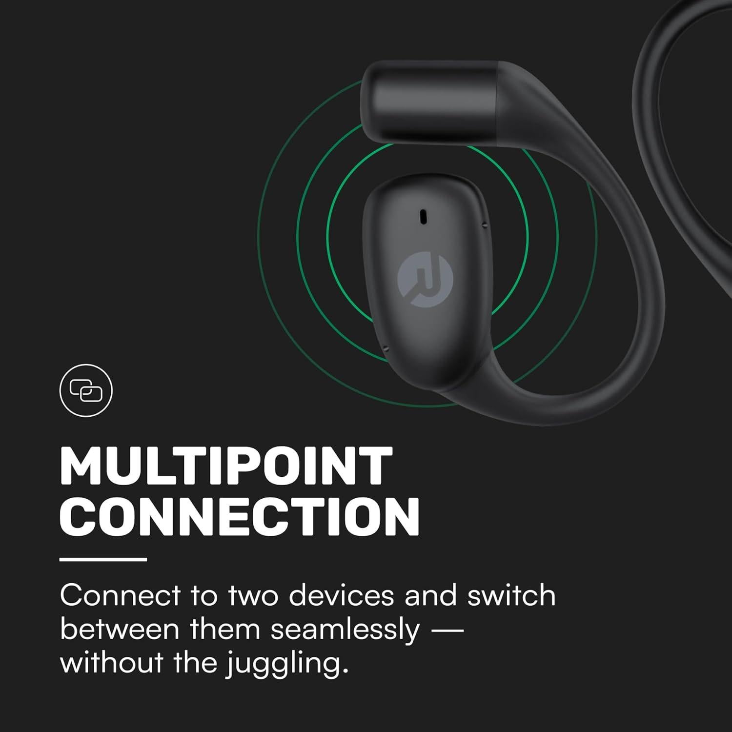 Auriculares Inalámbricos Raycon Esenciales Abiertos - Bluetooth 6.0, IPX5, 36h Batería, Negro