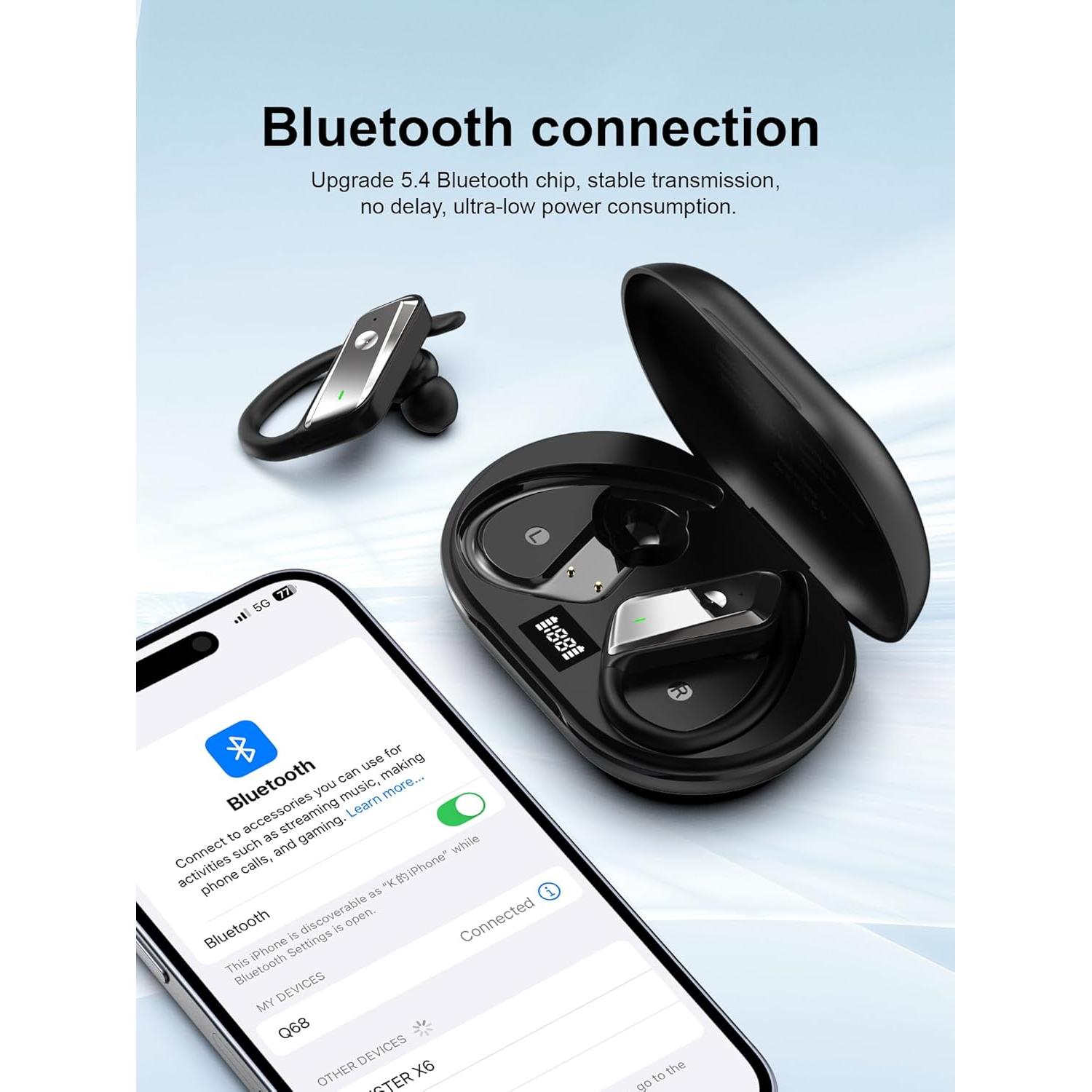 Auriculares Inalámbricos Hulaed Q68 Bluetooth 5.4 53H Negro