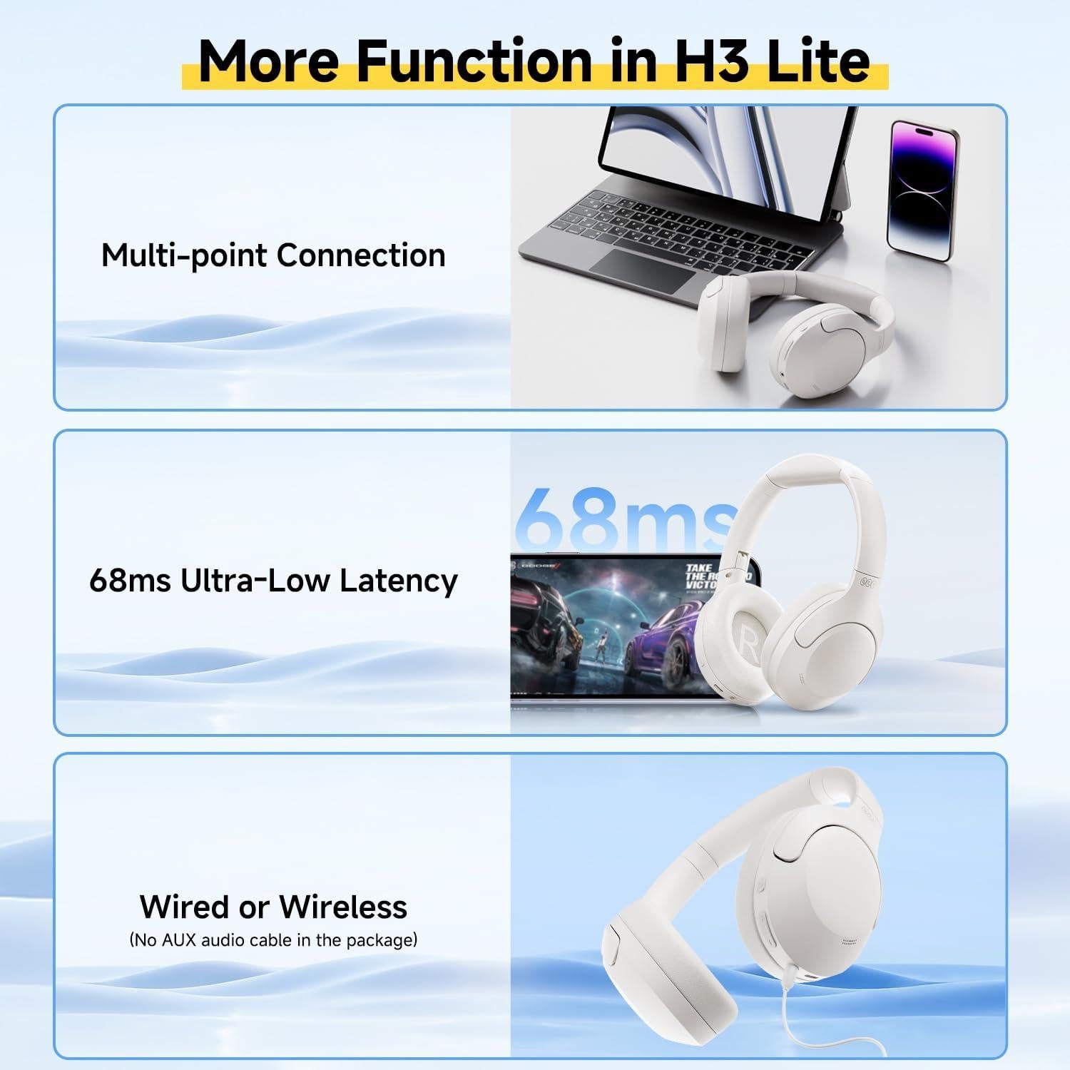 Auriculares Inalámbricos QCY H3 LITE Bluetooth 5.3 ANC 60H Blanco