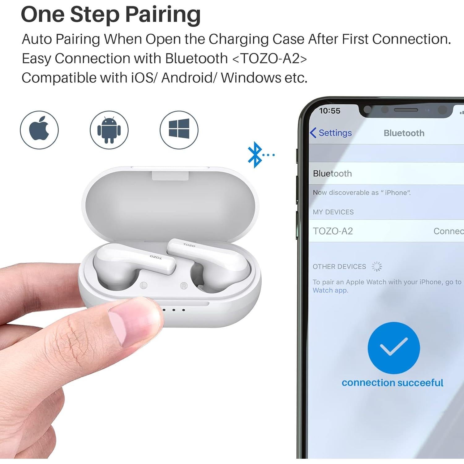 Auriculares Inalámbricos TOZO A2 Bluetooth 5.3 IPX5 Blancos