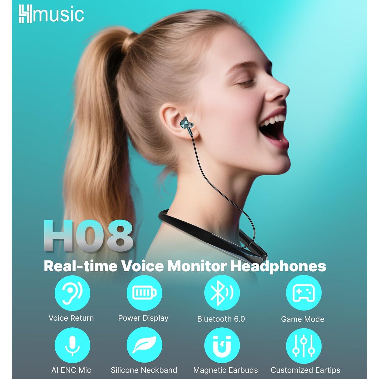Auriculares Bluetooth Hmusic H08 con Banda de Cuello IPX5