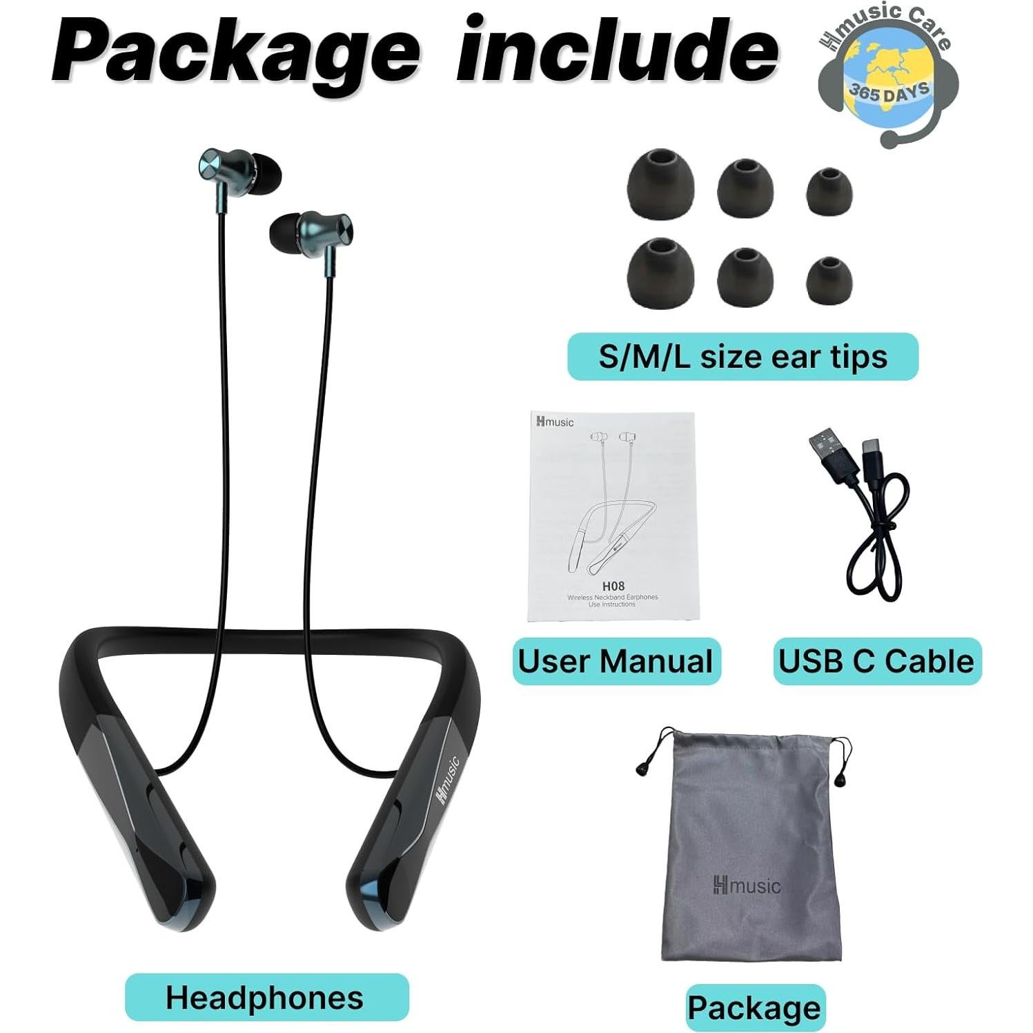 Auriculares Bluetooth Hmusic H08 con Banda de Cuello IPX5