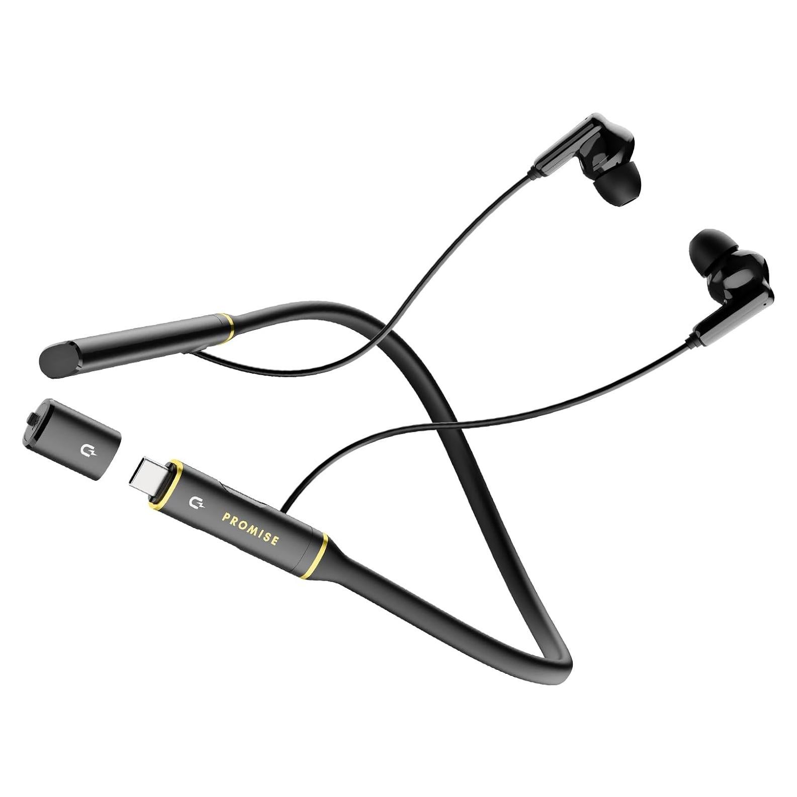 Auriculares Bluetooth Promise A12 con banda para el cuello - 60 horas de batería, carga rápida, cancelación de ruido